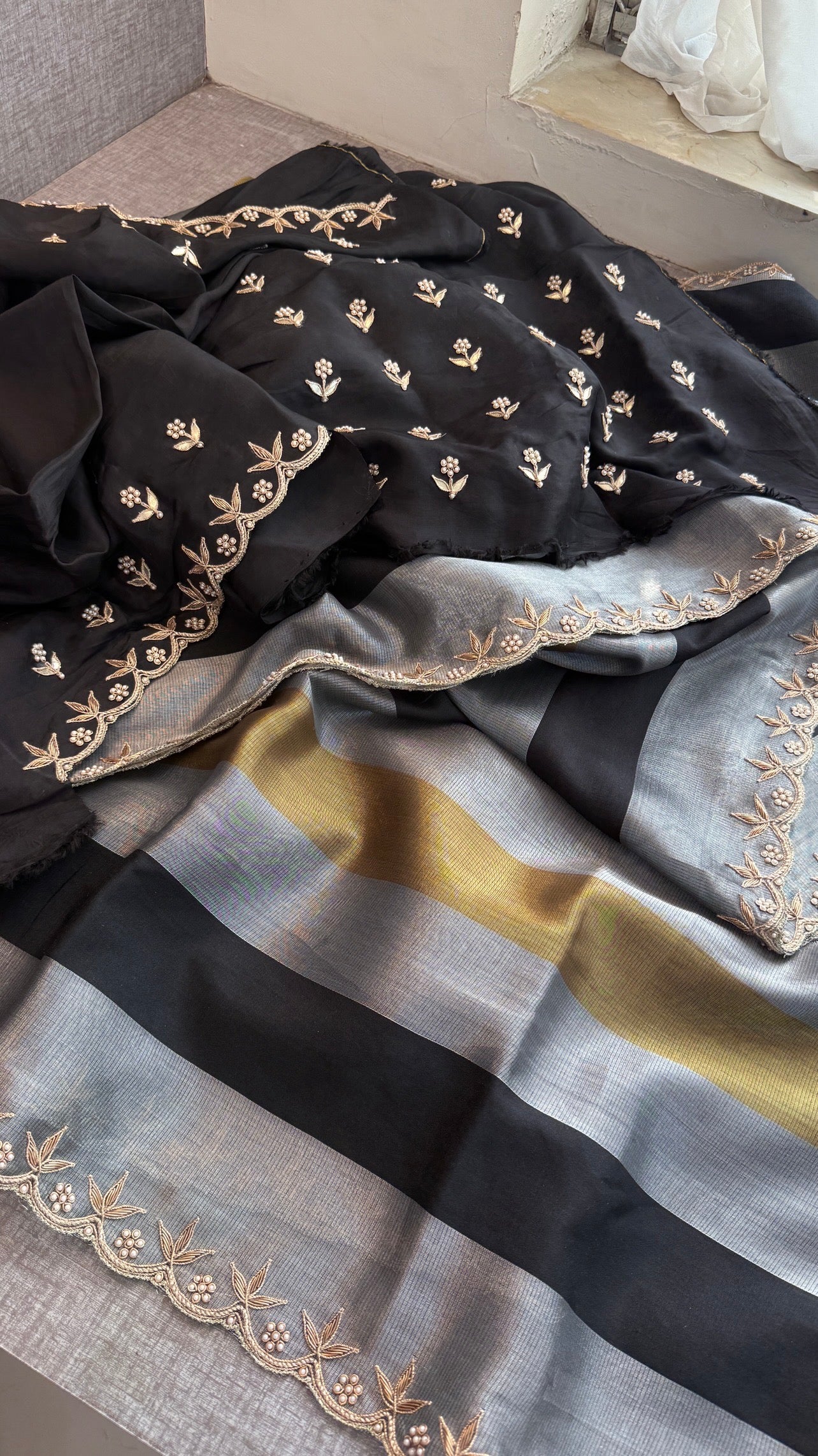 Elegant Pure Soft Tissue Silk Saree with Zardozi & Gotapatti Handwork