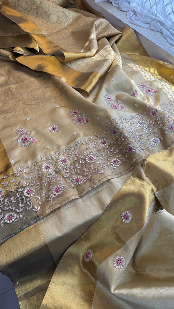 Pure Soft Tissue Silk Saree with Heavy Pallu  Brocade & Banarasi Zari Border