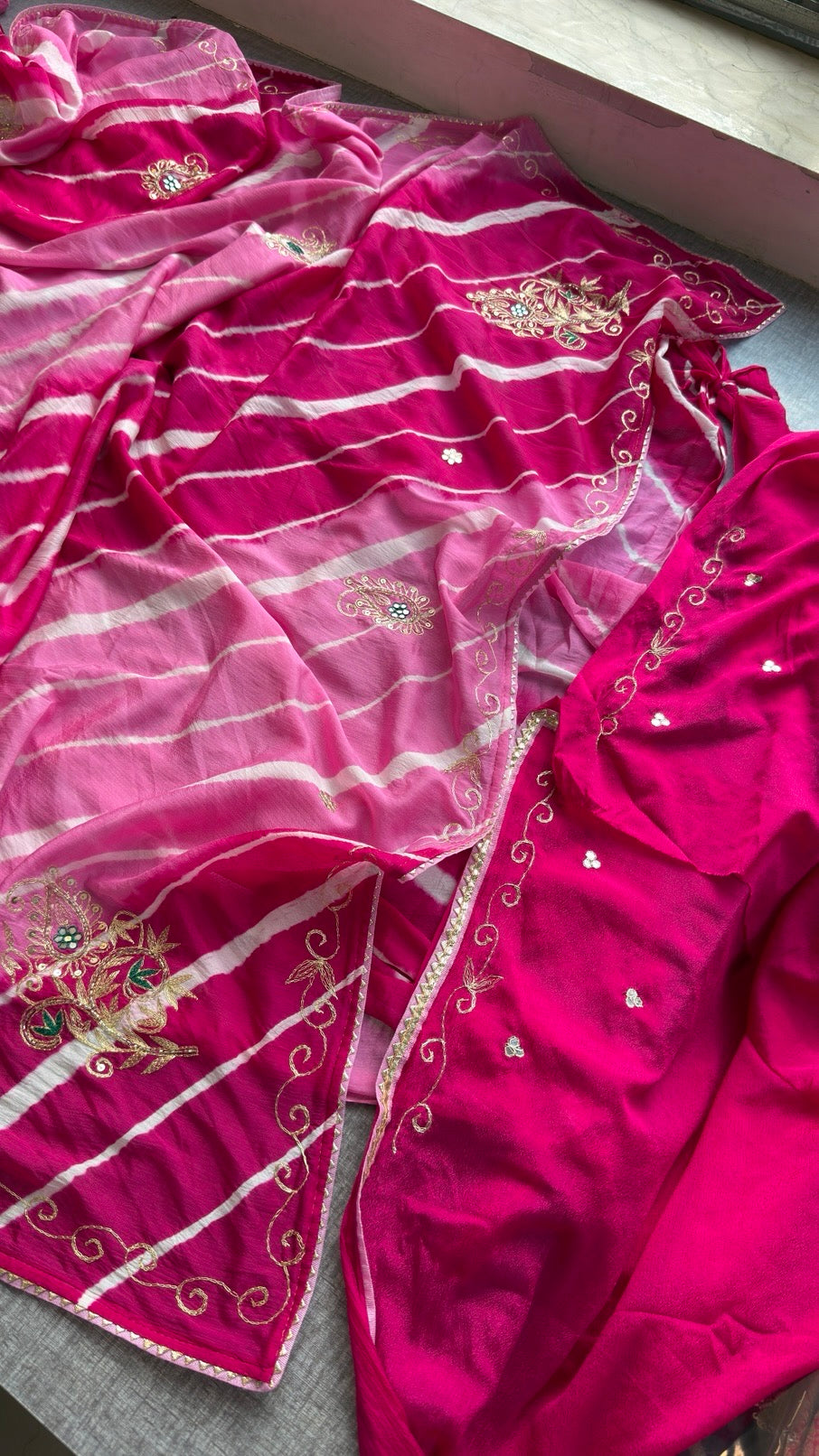 Chinon silk Pittan work Saree
