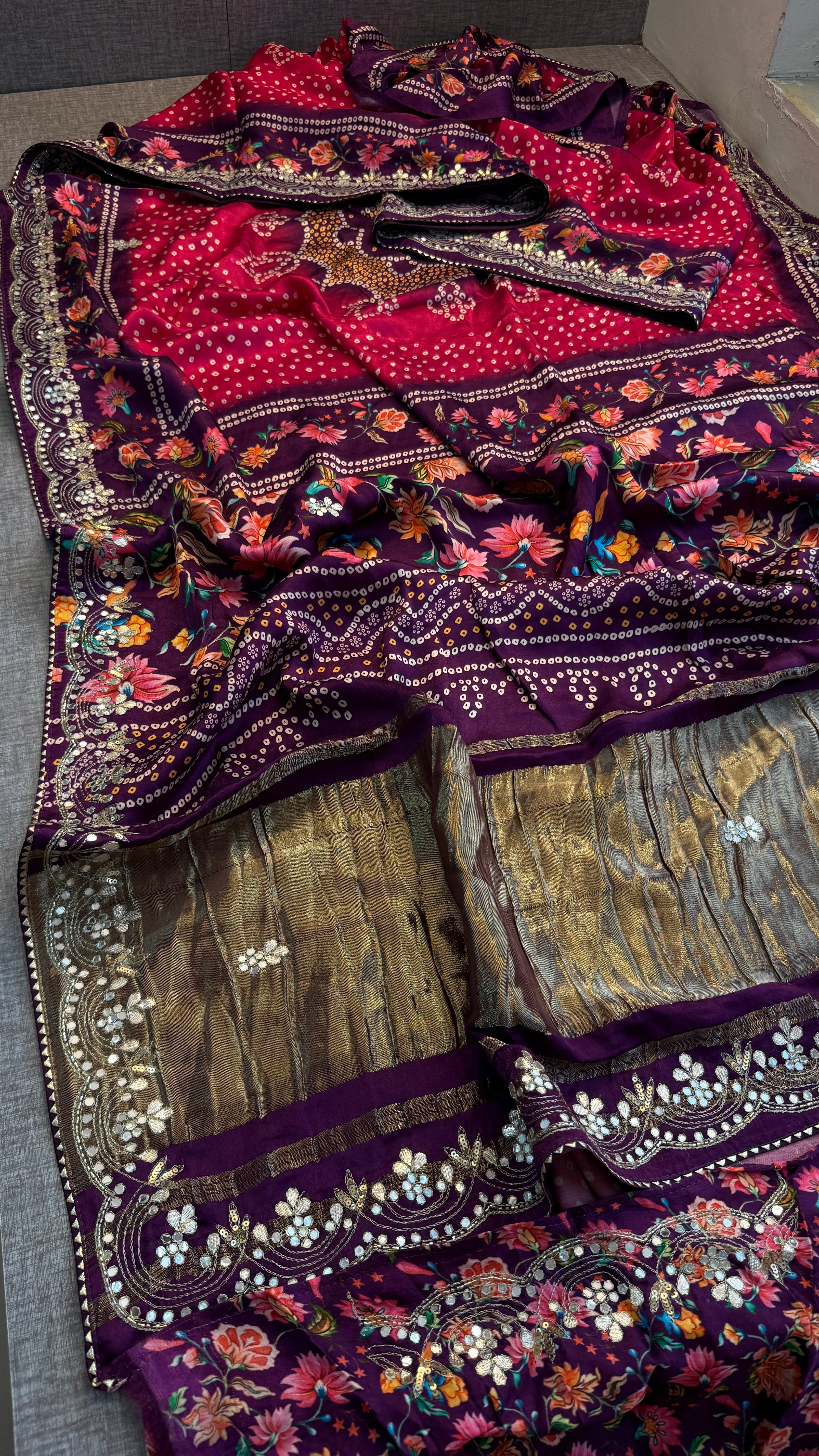 Pure Soft Gajji Silk Lakdi Patta Digital Print Saree