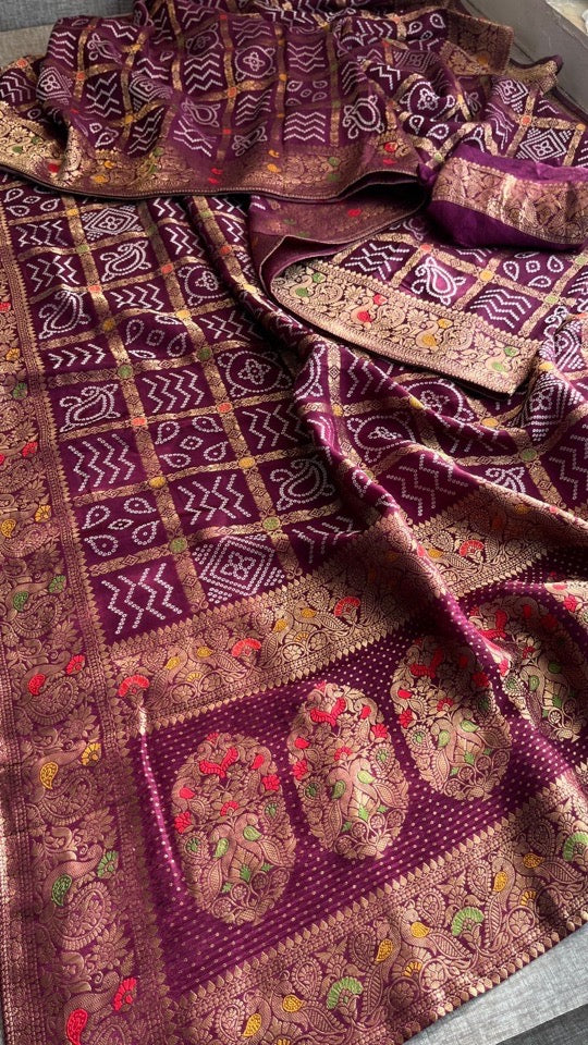 Pure Khaddi Georgette Banarasi Zari Weaving Saree – Royal Purple Designer Banarasi Silk Saree for Wedding & Festive Wear