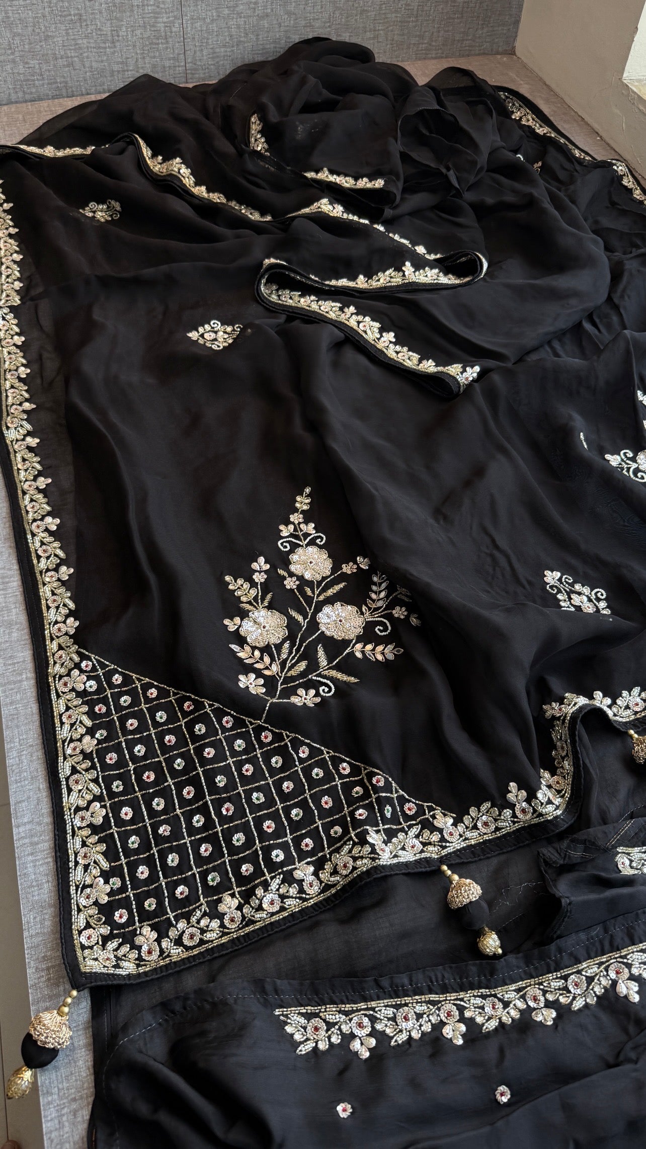 Black organza soft silk Saree