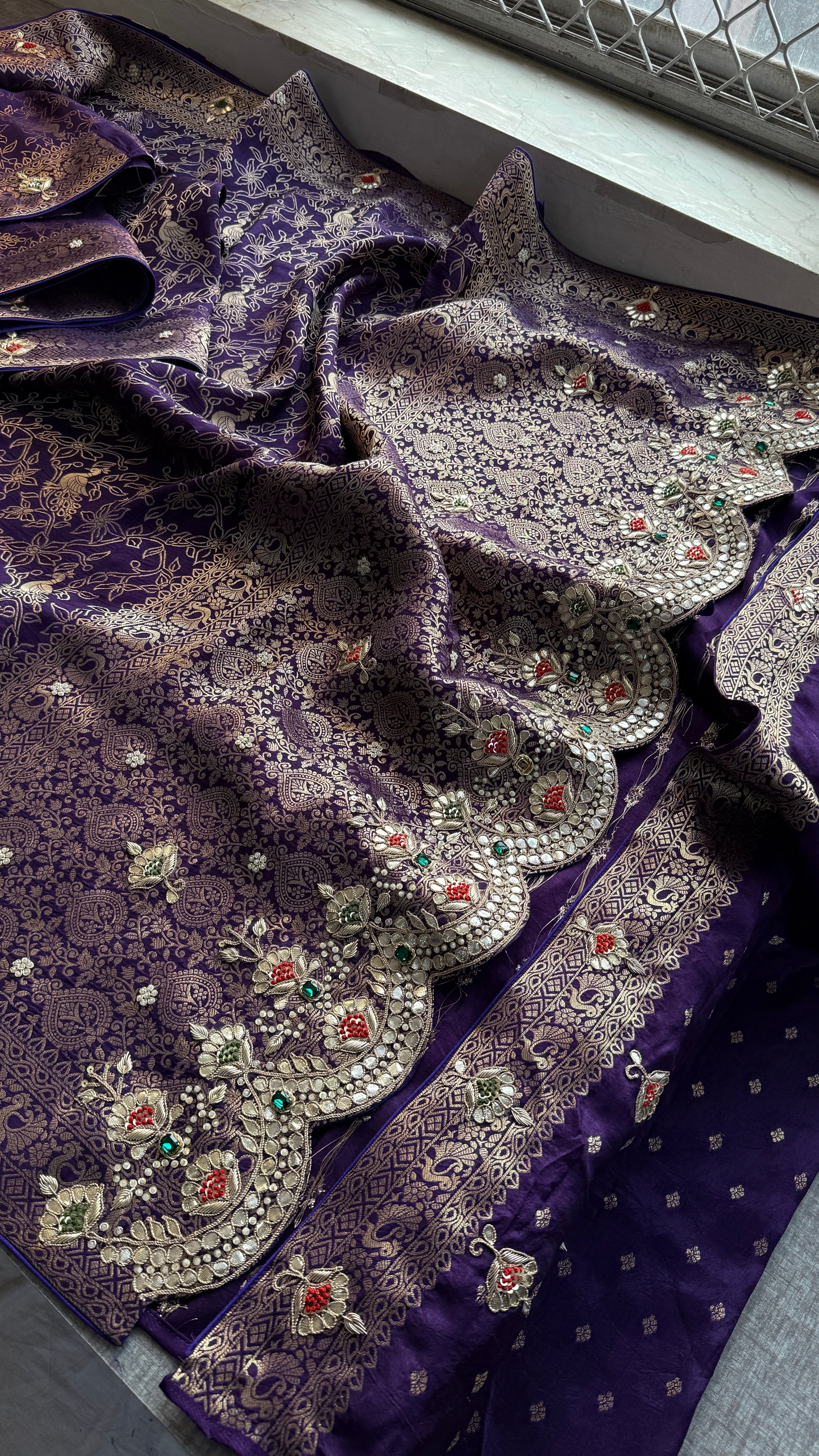 Royal Purple Banarasi Georgette Stone Work Saree