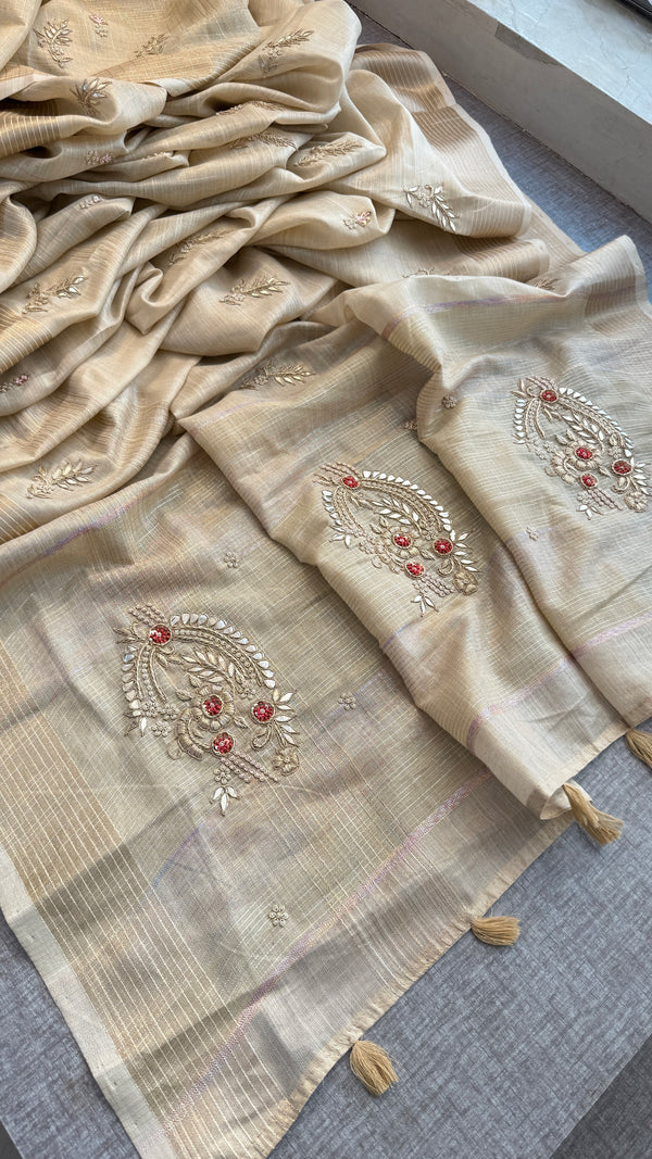Pure tissue linen with banarasi weaving