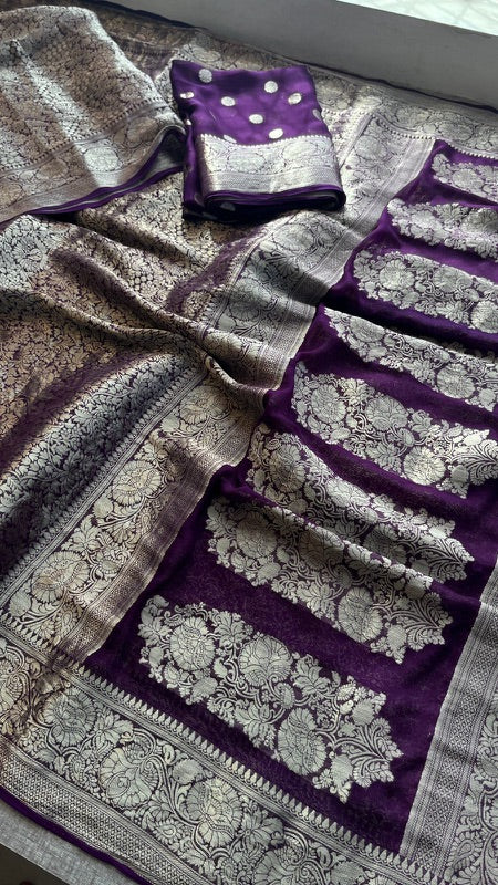 Khaddi Georgette Banarasi Saree with Zari Weaving | Soft Lightweight & Easy Drape | Elegant Saree