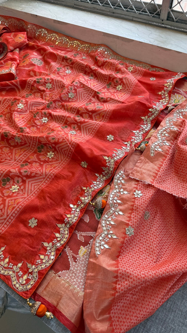 Patola Orange Banarasi Saree