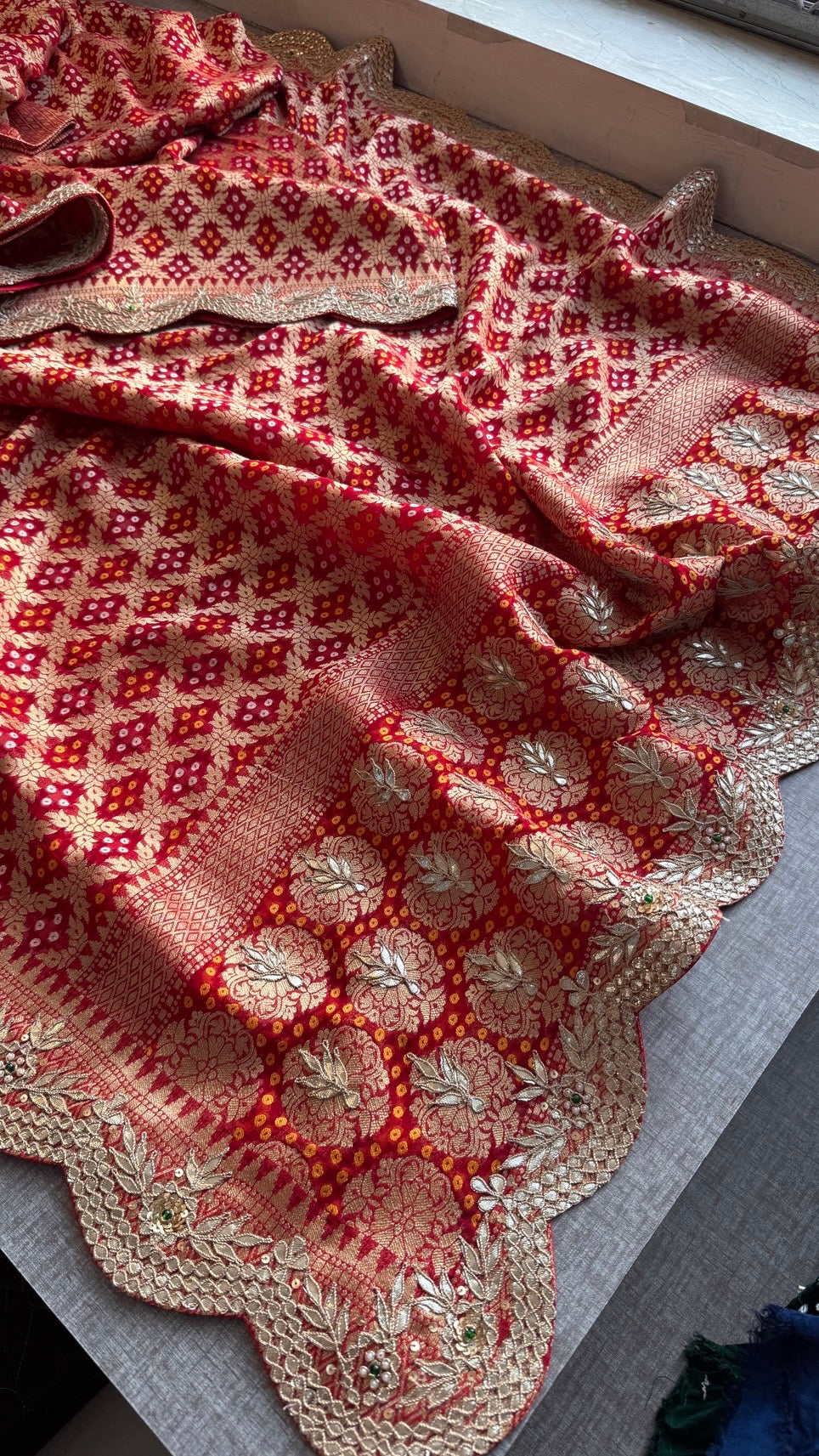 Handcrafted Pure Khaddi Georgette Gotapatti Banarasi Saree