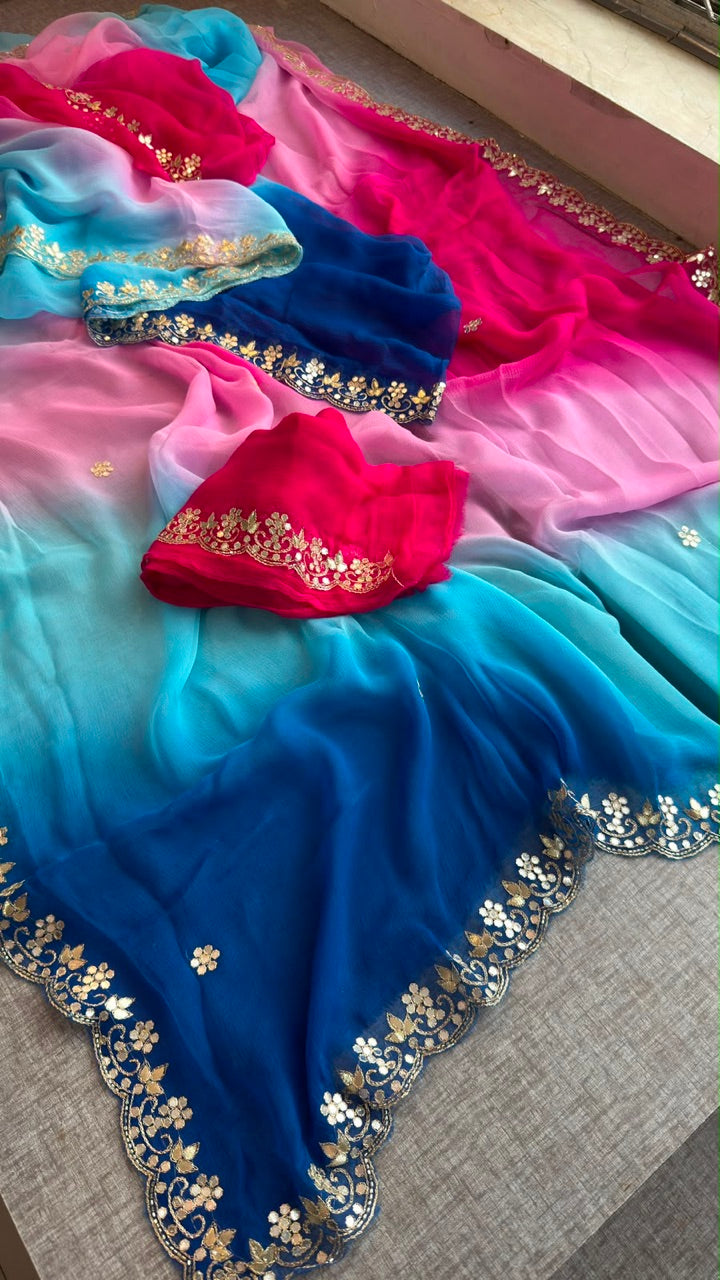 Ombre Chiffon Saree with Delicate handwork Border