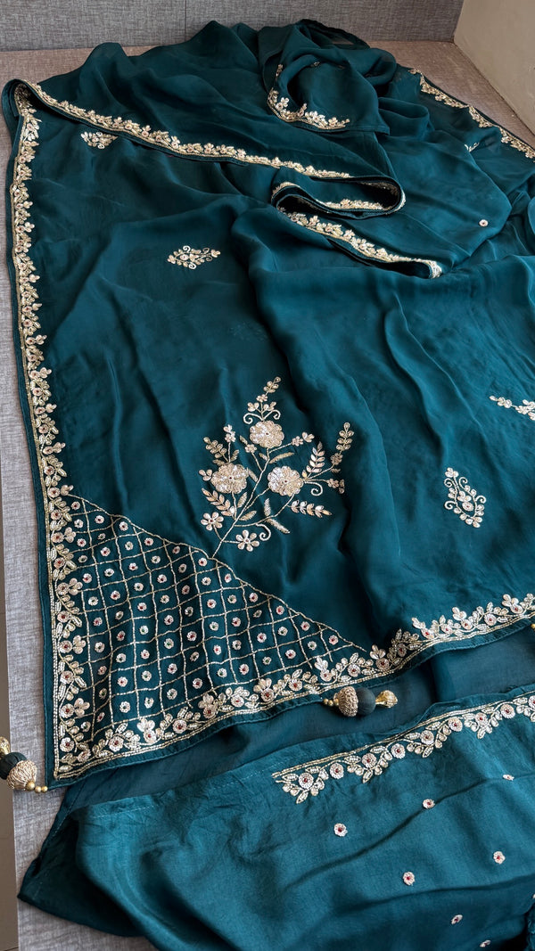 Pure soft Organza Silk Saree with zardozi and sequins work