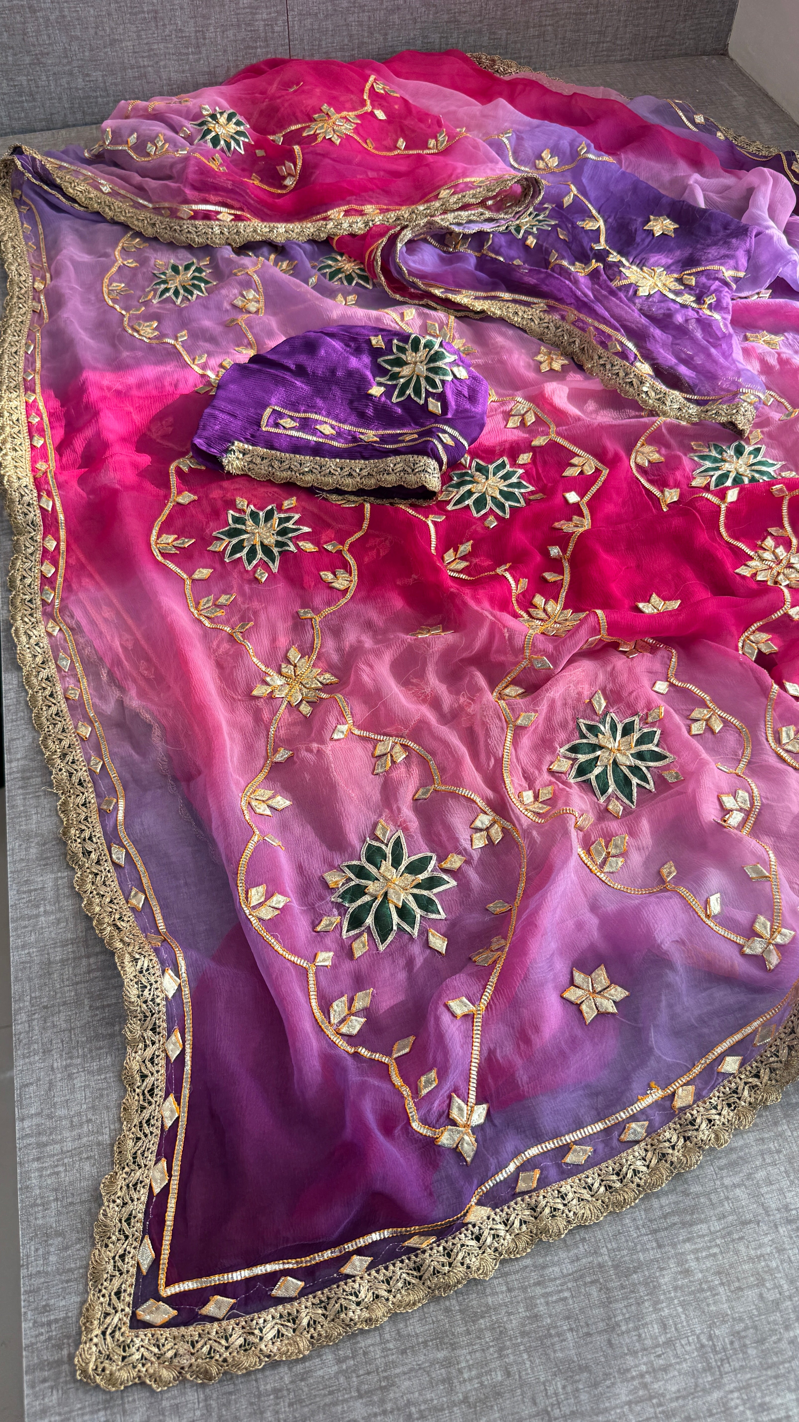 Pure chiffon Sikhiya gotapatti Saree