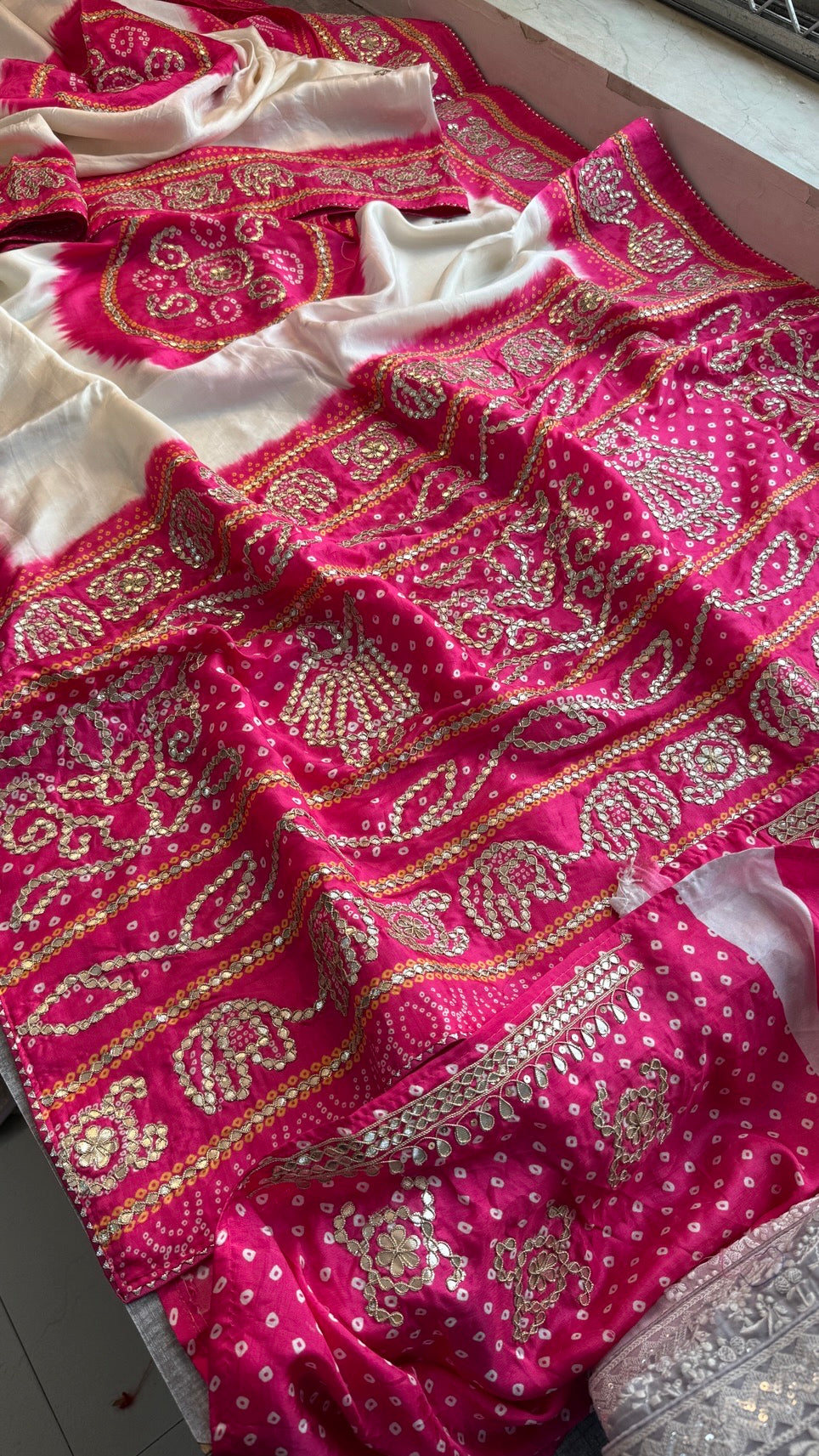 Pure Munga Silk Saree with Elephant Motifs & Gota Patti Work