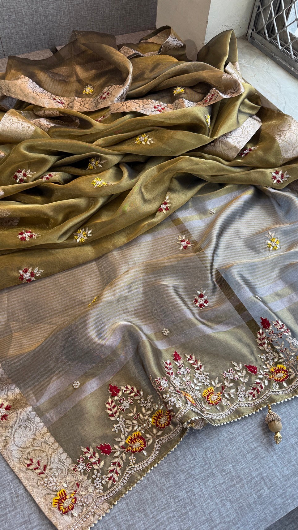 Luxury Tissue Silk Saree with Heavy Handwork Border & Designer Blouse