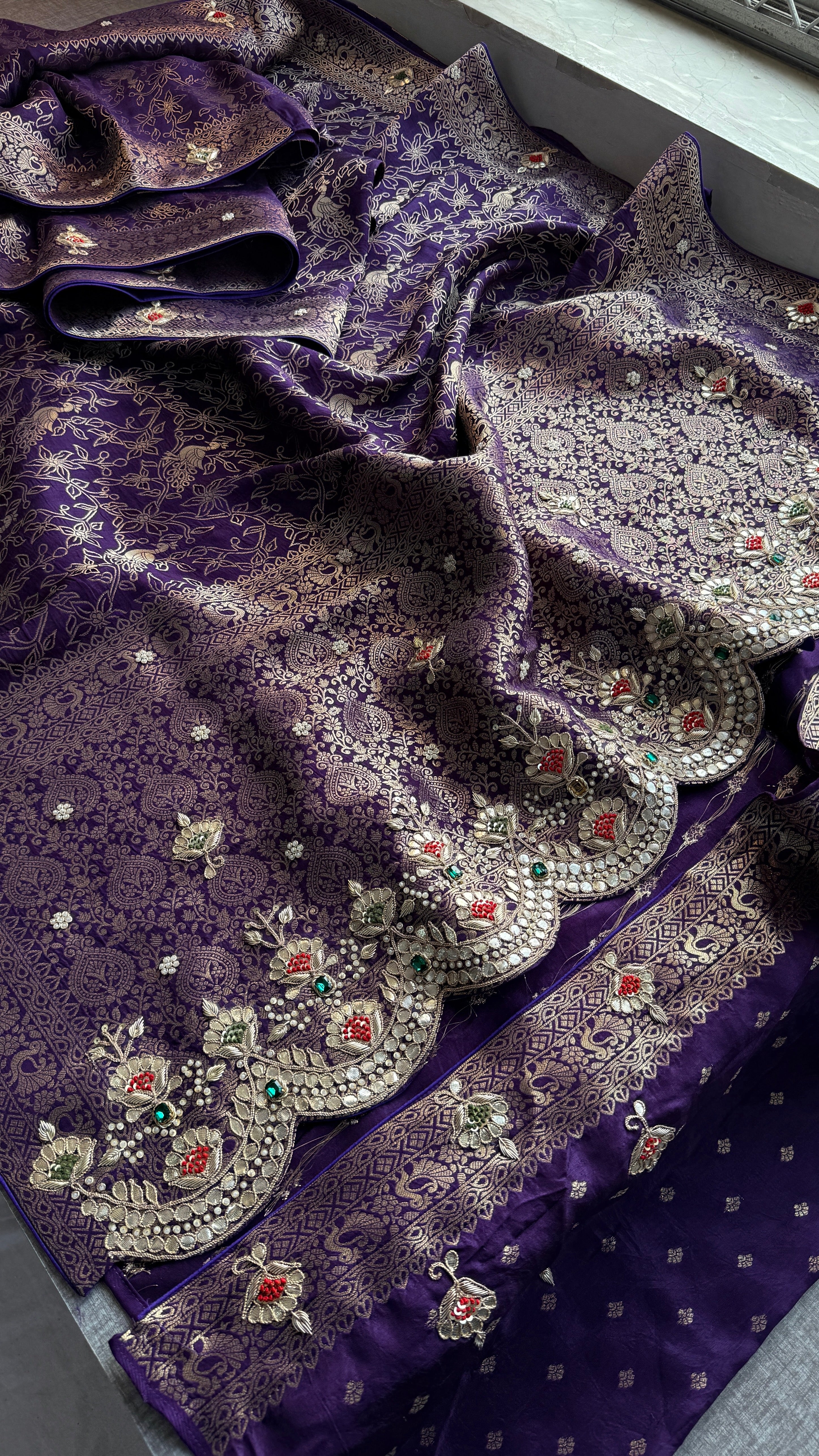Royal Purple Banarasi Georgette Stone Work Saree