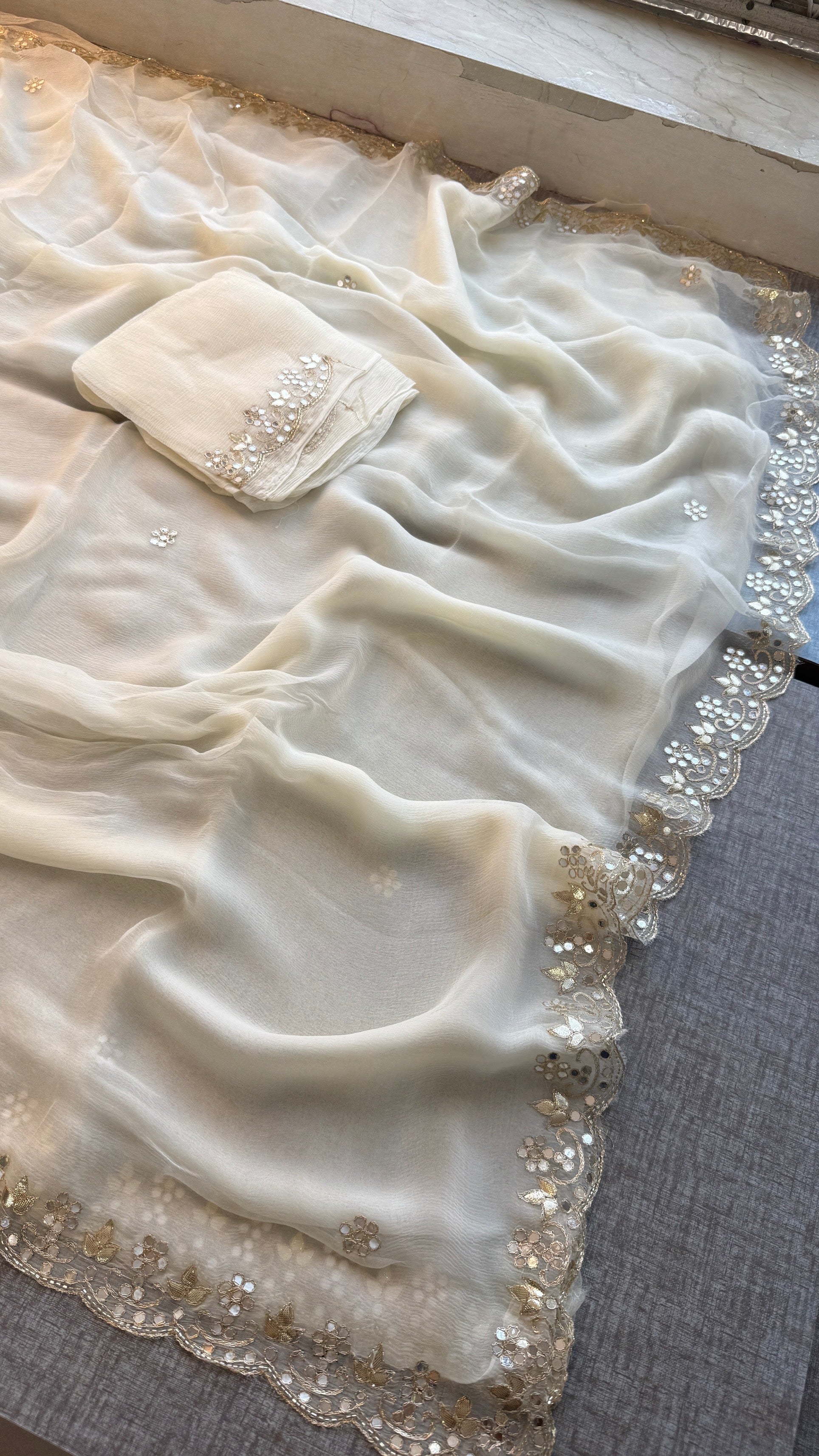 Soft Chiffon Saree Adorned with Elegant Kasab & Gota Patti Handwork
