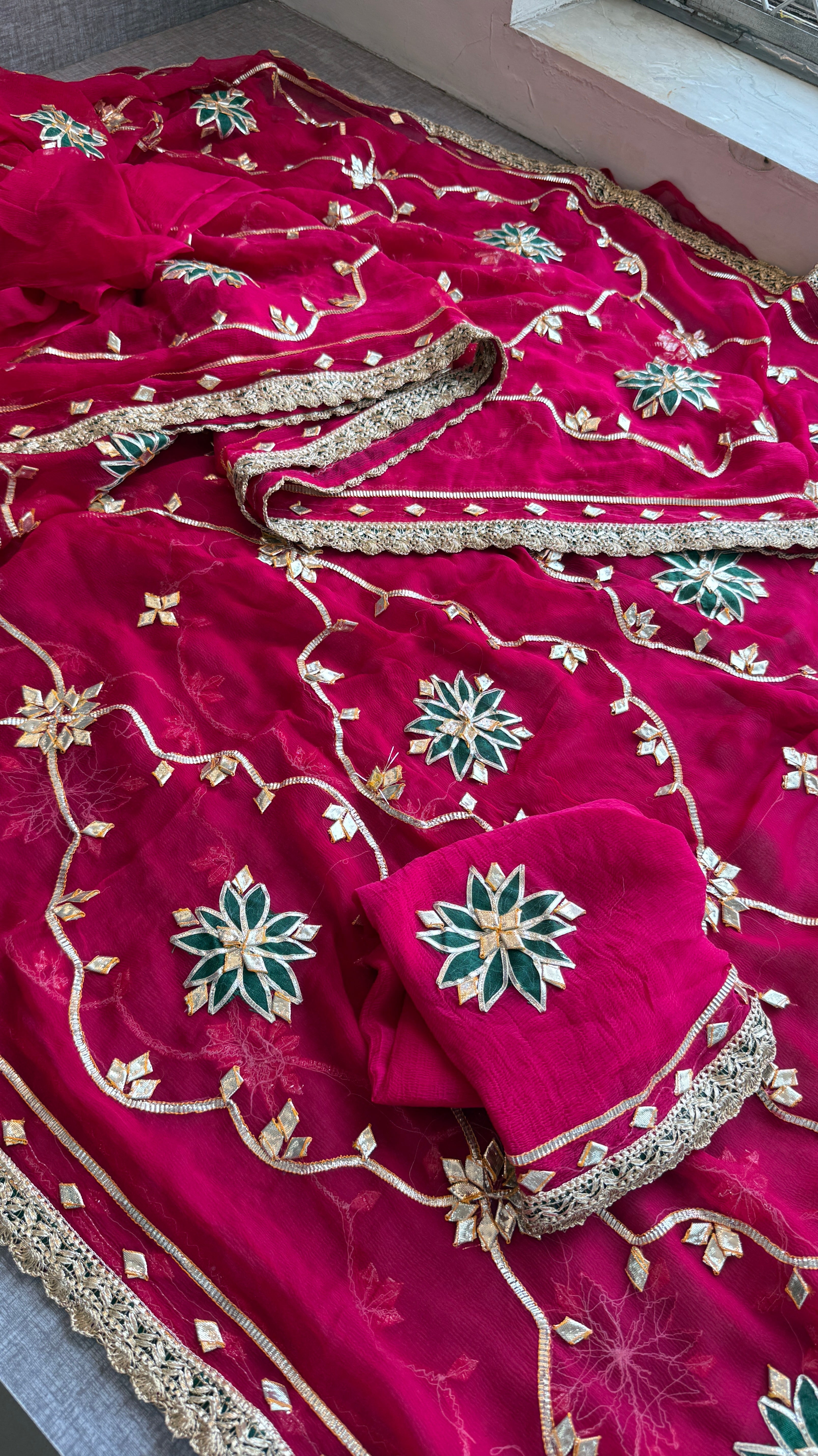 Rani Chiffon Gotapatti Saree In Jaipuri Look