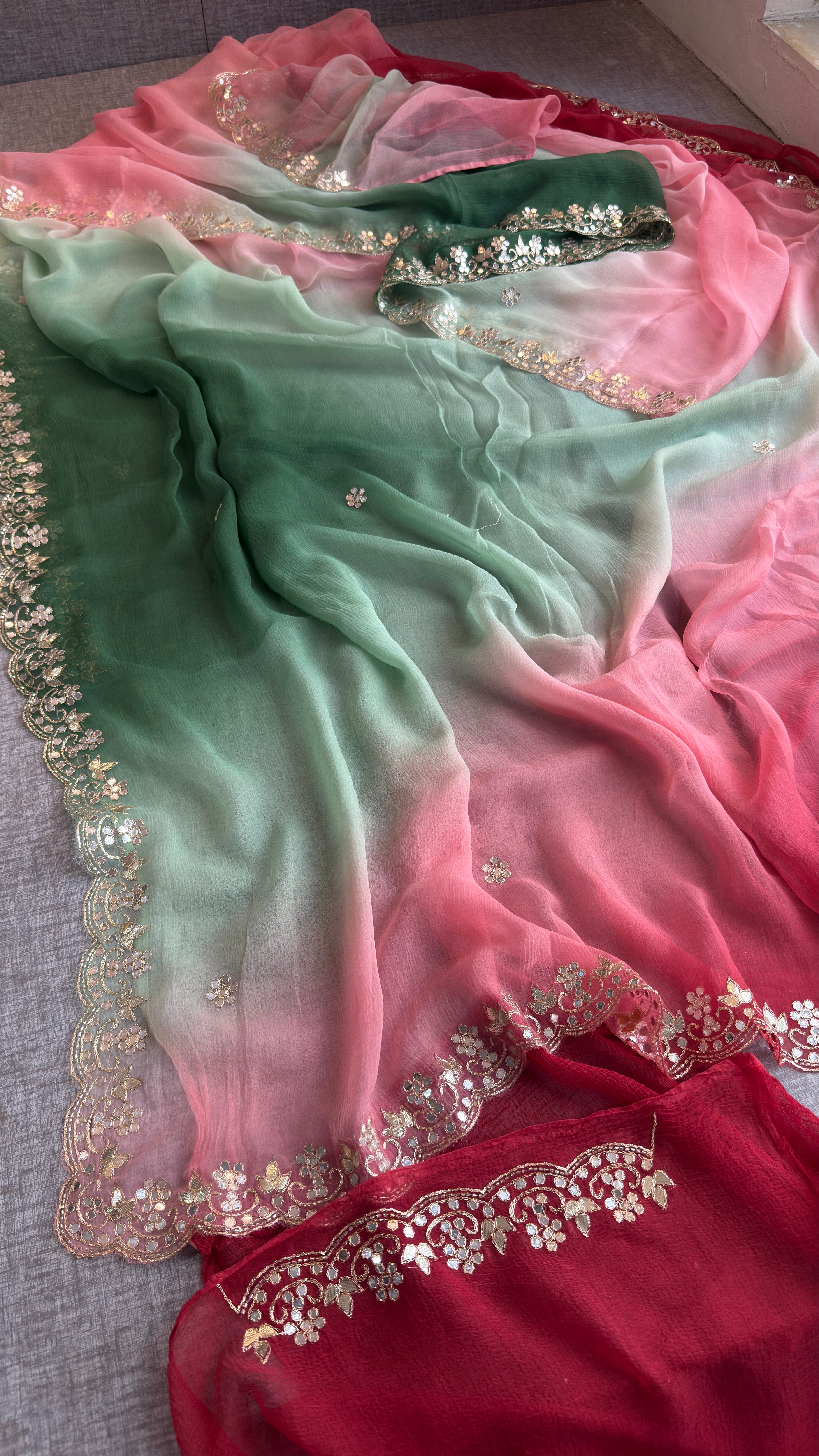 Pure chiffon Saree in pastel shade with gotapatti work