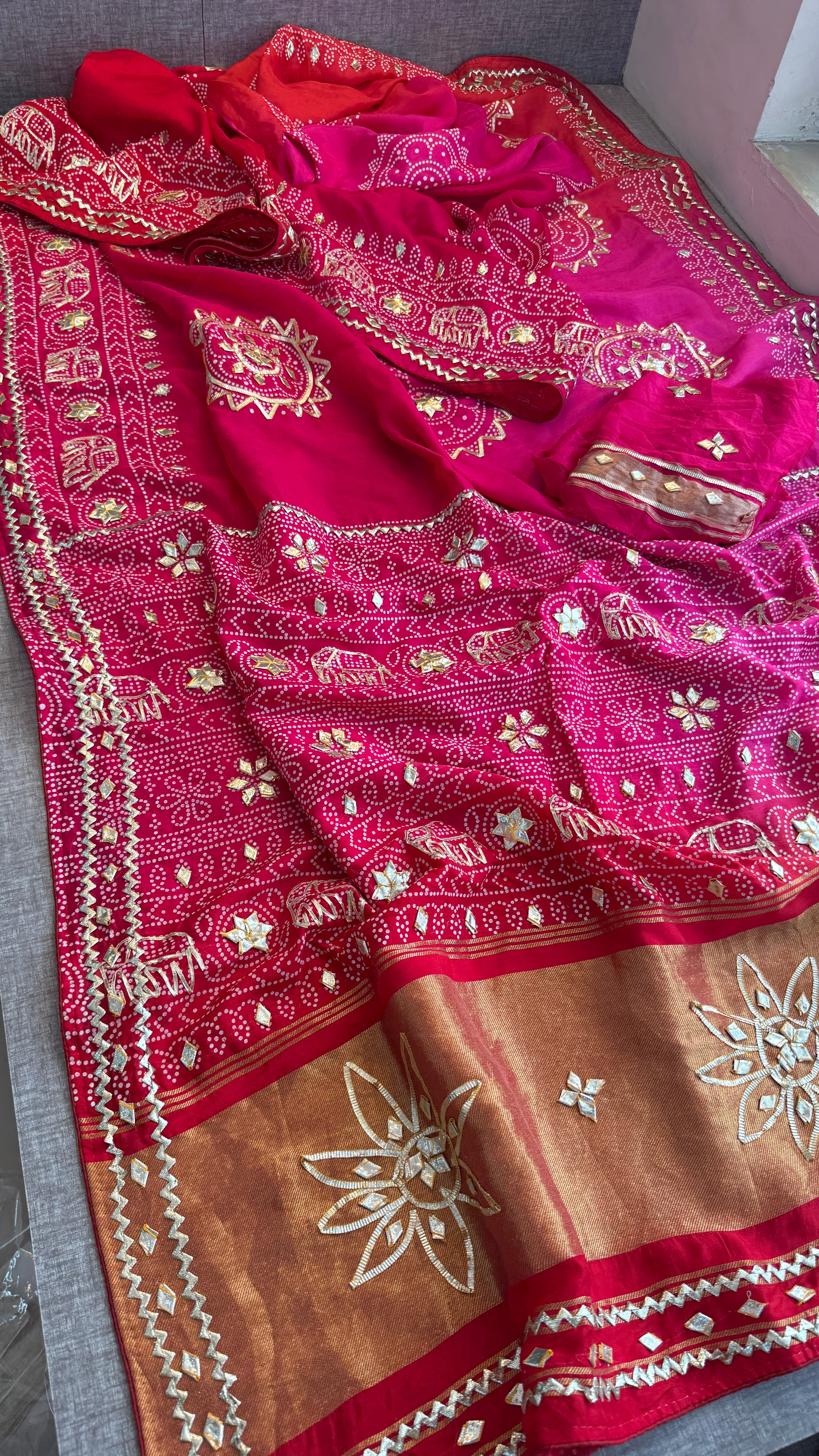 Pure Munga Silk sikhiya Gotapatti work saree