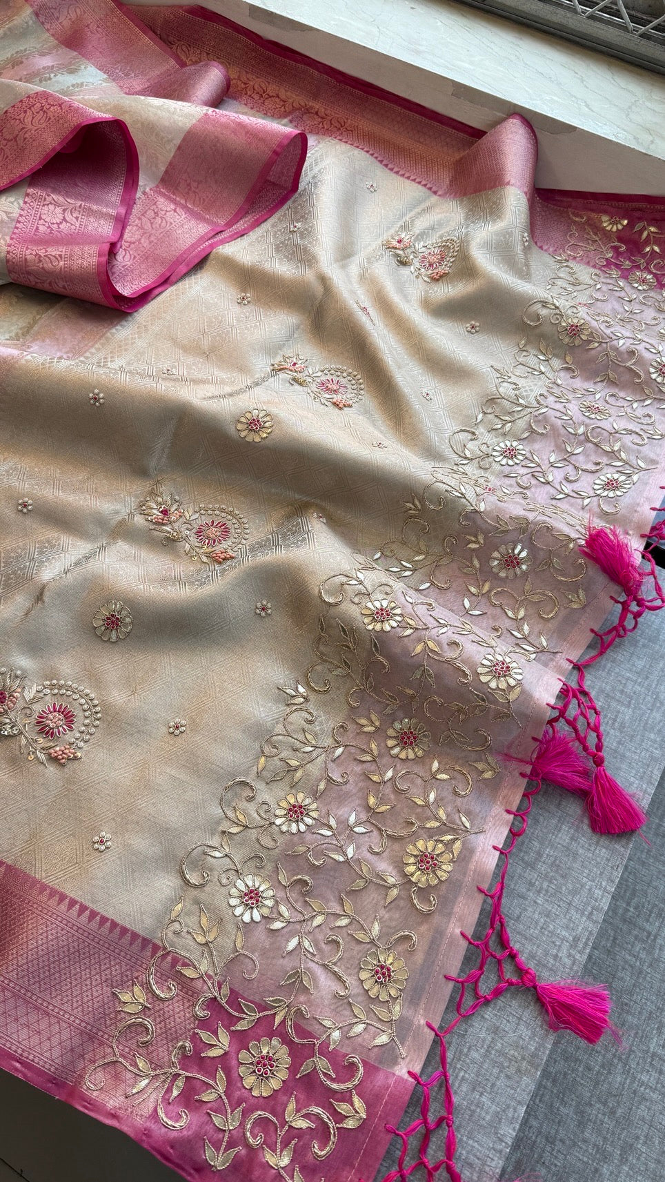 Pure Soft Tissue Silk Saree with Heavy Pallid Brocade & Banarasi Zari Border