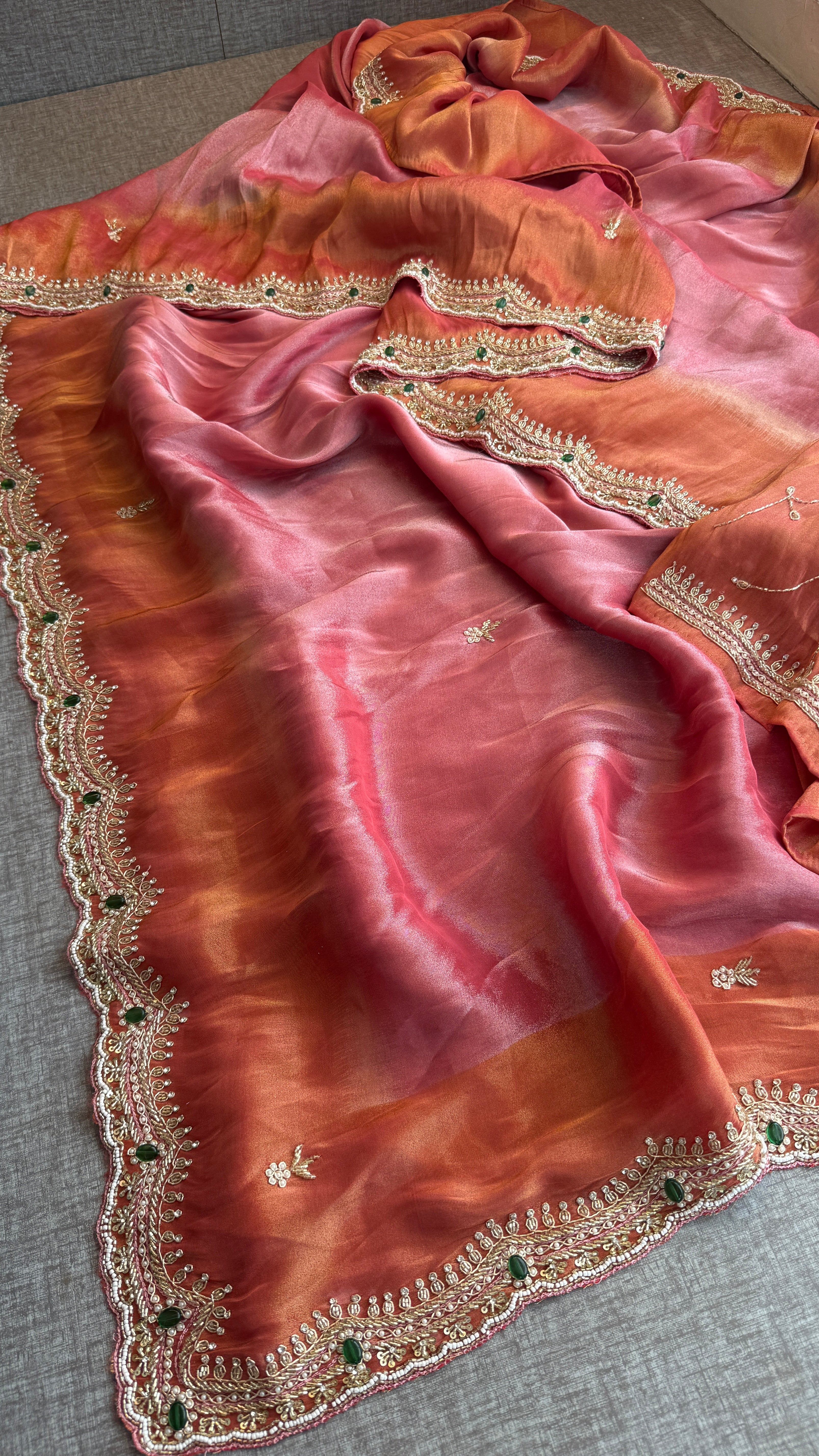 Pure tissue munga silk with stone work