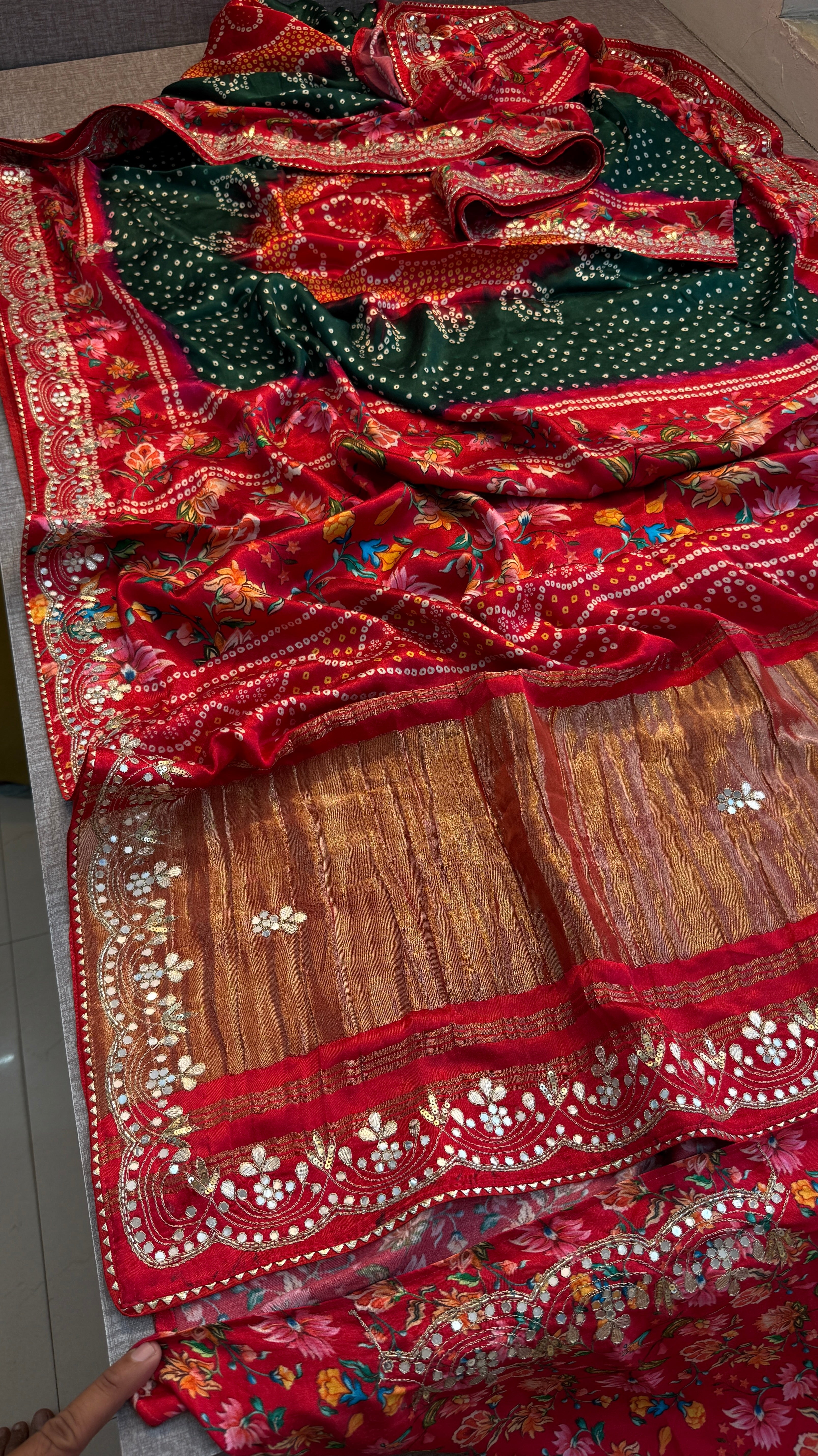 Pure Soft Gajji Silk Lakdi Patta Digital Print Saree