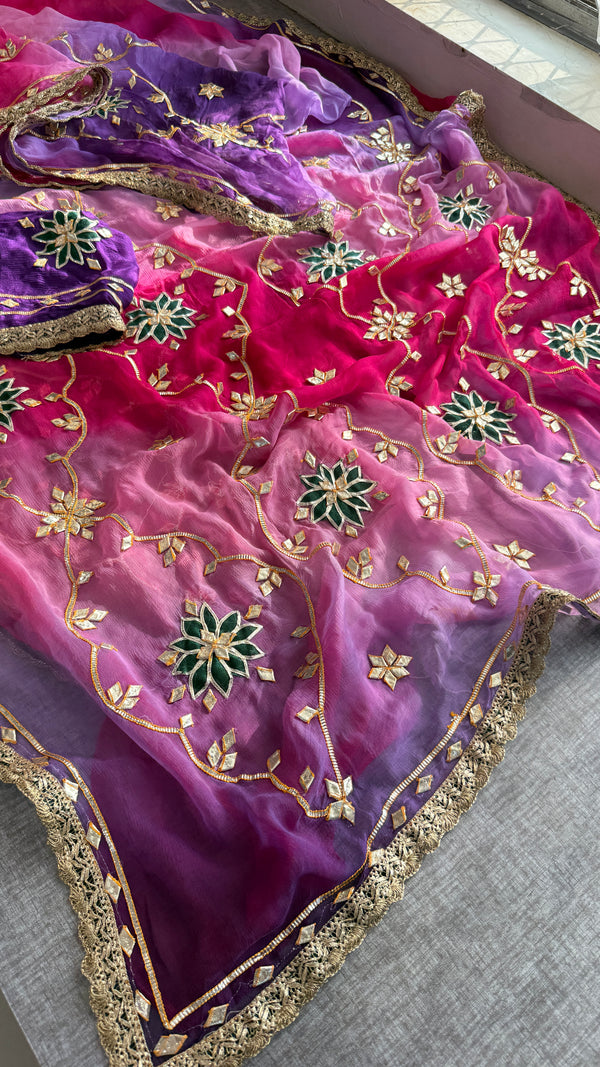 Pure chiffon Sikhiya gotapatti Saree