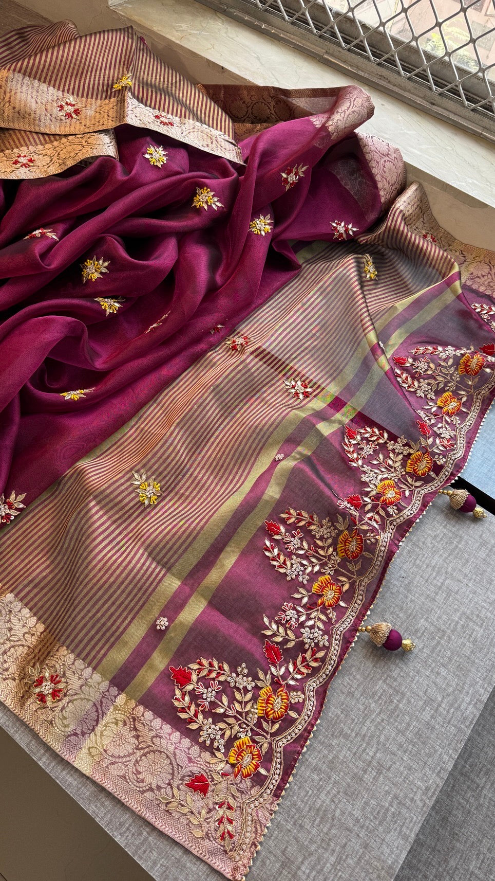 Luxury Tissue Silk Saree with Heavy Handwork Border & Designer Blouse