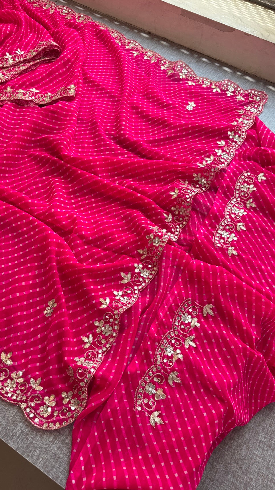 Pure Mothra Saree enhanced with gotapatti Saree in scallop border