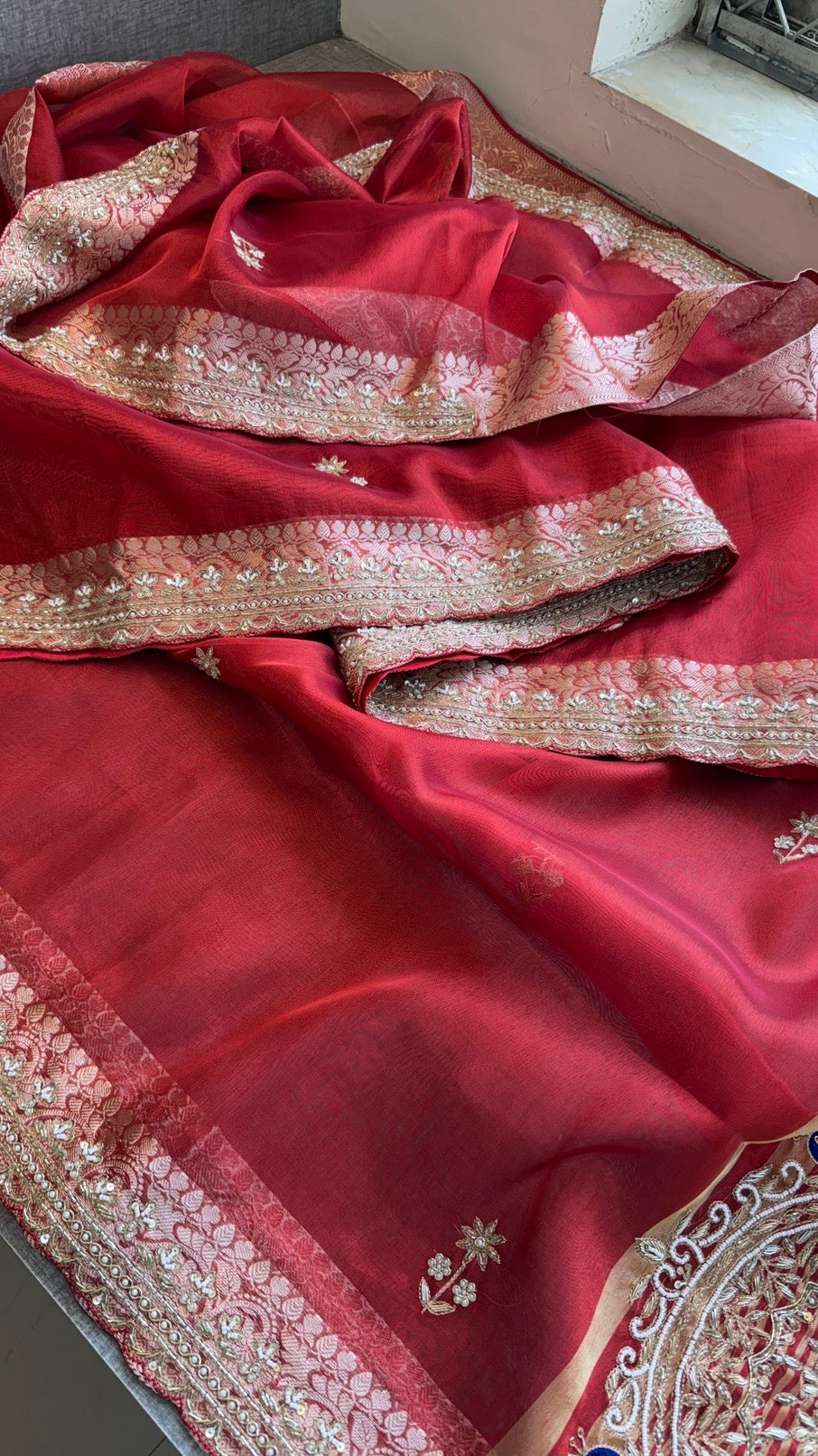 Tissue silk Saree with peacock handwork