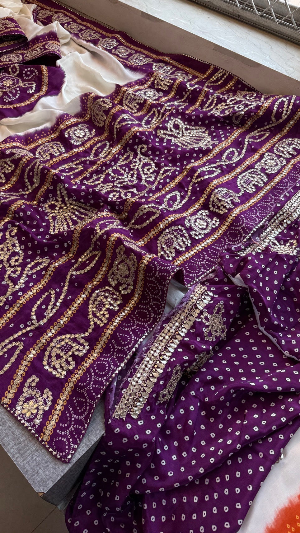 Pure Munga Silk Saree with Elephant Motifs & Gota Patti Work