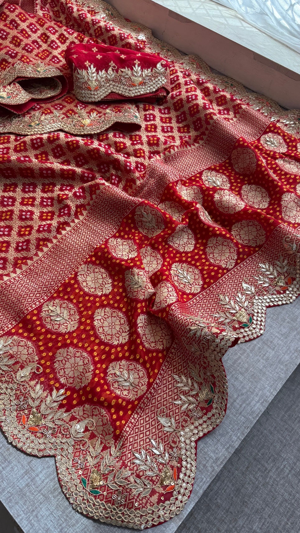 Handcrafted Pure Khaddi Georgette Gotapatti Banarasi Saree