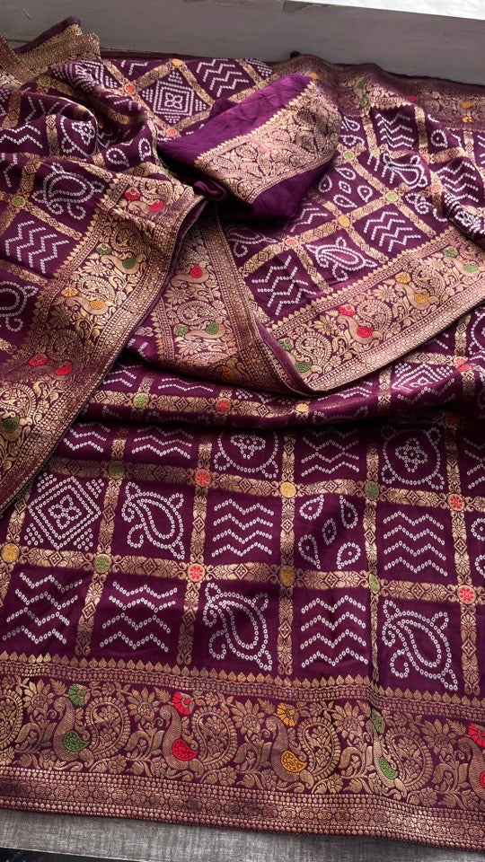 Pure Khaddi Georgette Banarasi Zari Weaving Saree – Royal Purple Designer Banarasi Silk Saree for Wedding & Festive Wear