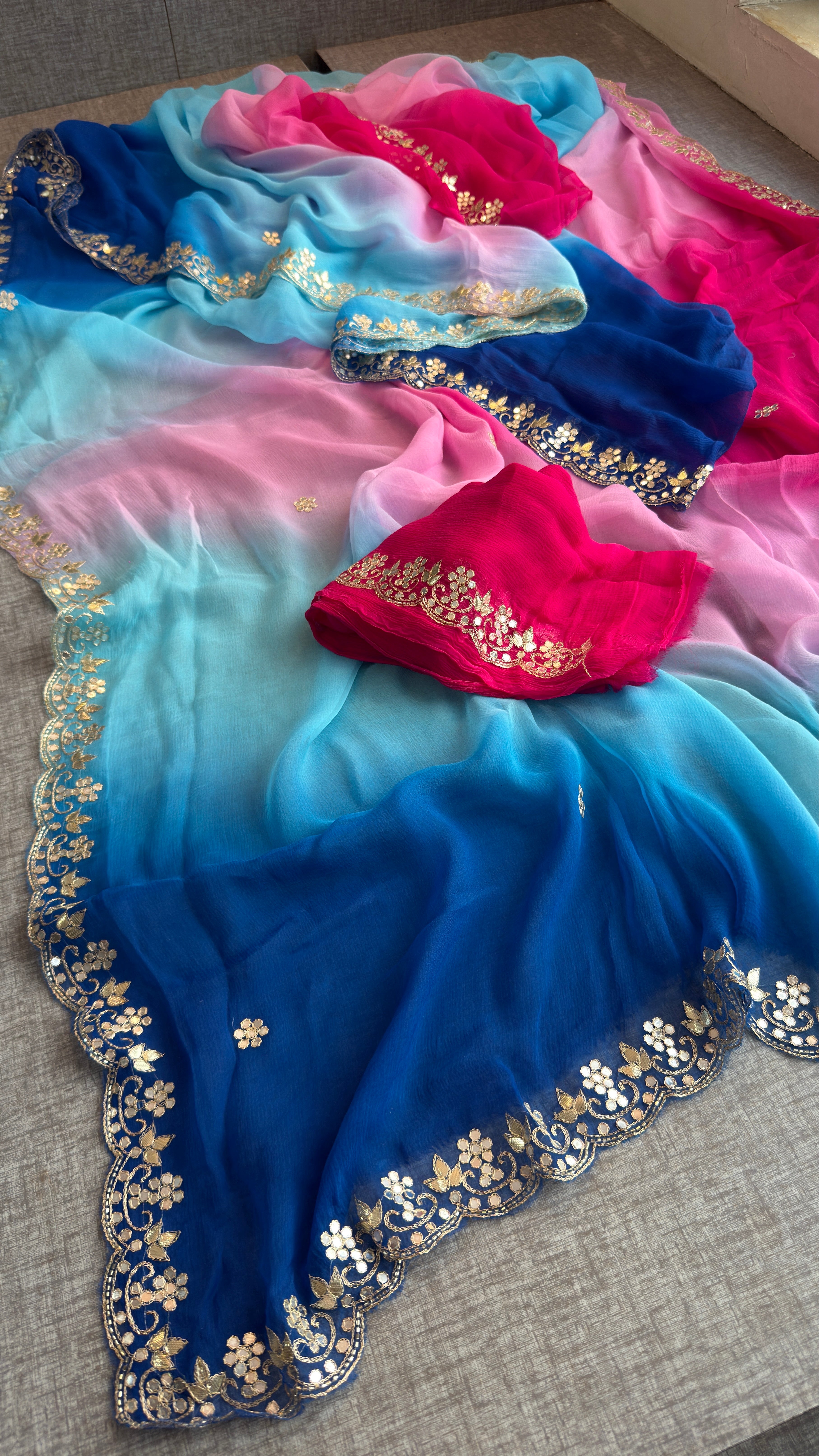 Ombre Chiffon Saree with Delicate handwork Border