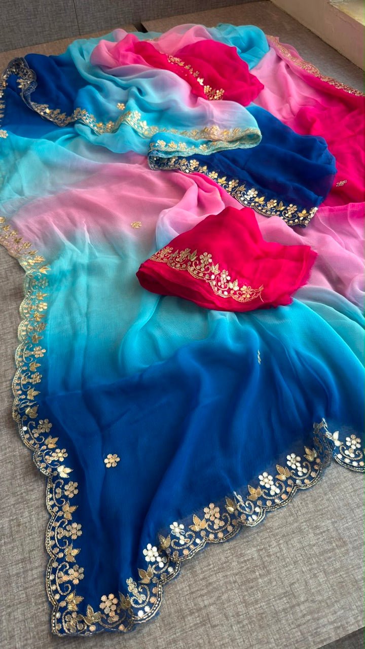 Ombre Chiffon Saree with Delicate handwork Border