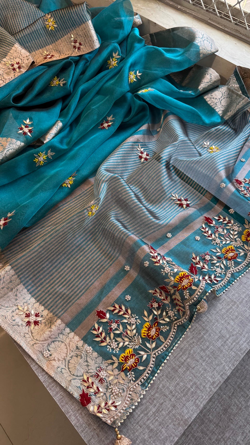 Luxury Tissue Silk Saree with Heavy Handwork Border & Designer Blouse