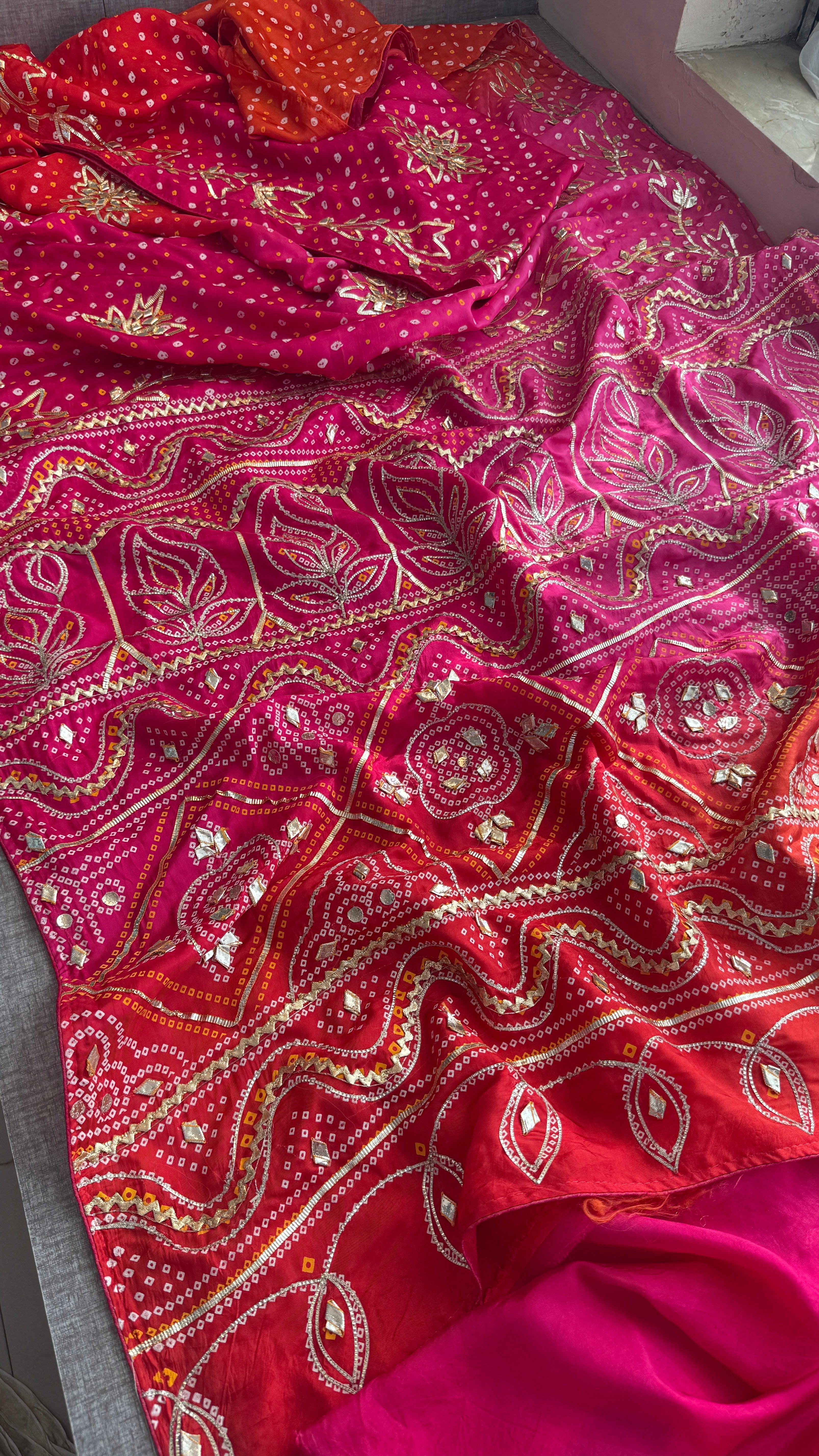Pure Munga Silk with sikhiya gotapatti work