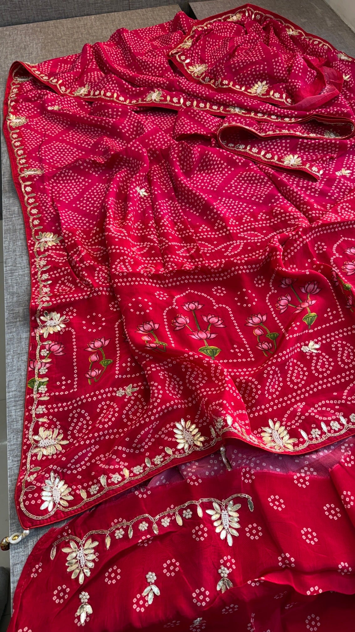 Exquisite Handcrafted Bandhani & Munga Silk Saree with Zardozi Work
