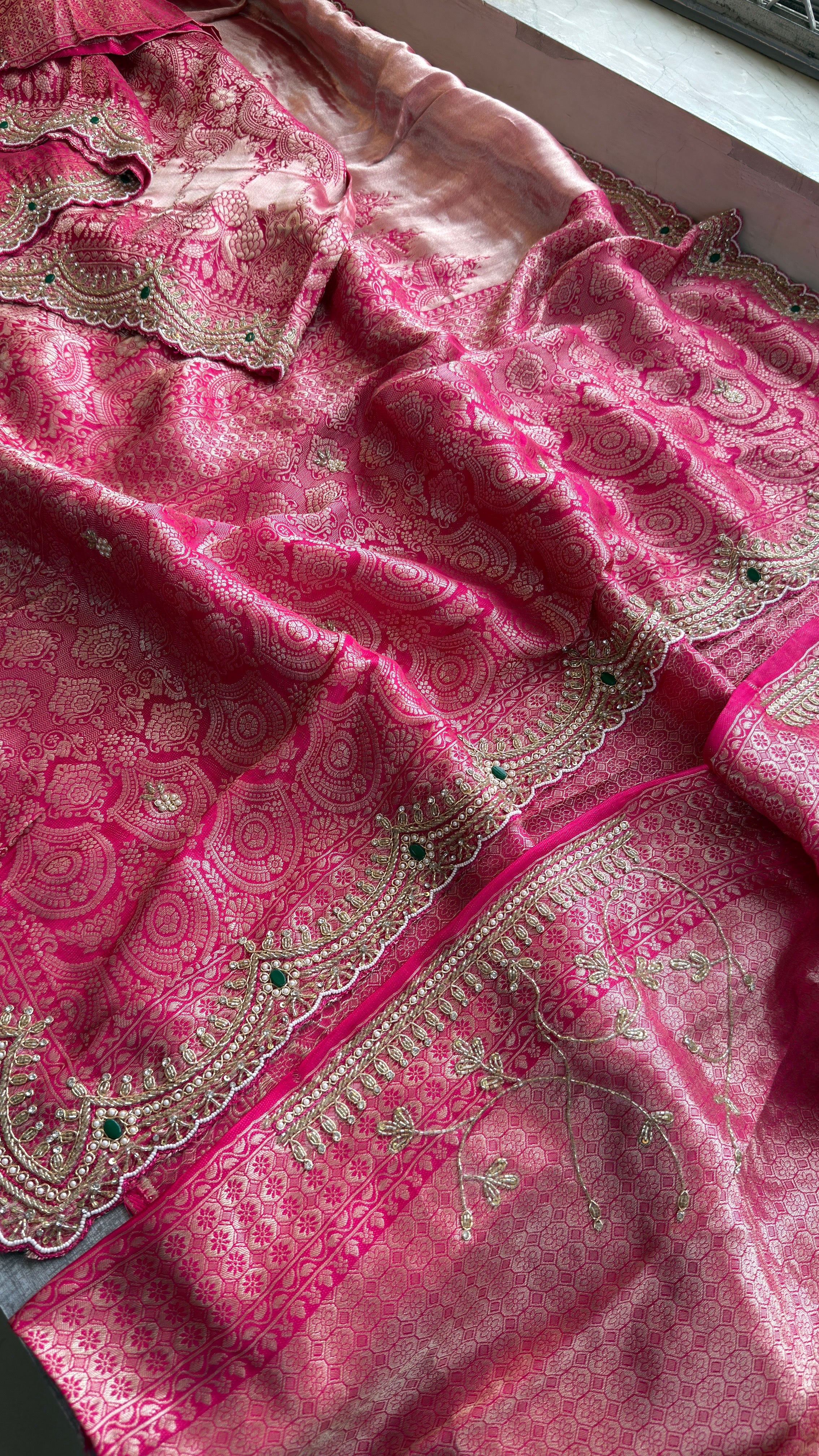 Royal Banarasi Pure Khaddi Georgette Hand-Embroidered Saree with Blouse