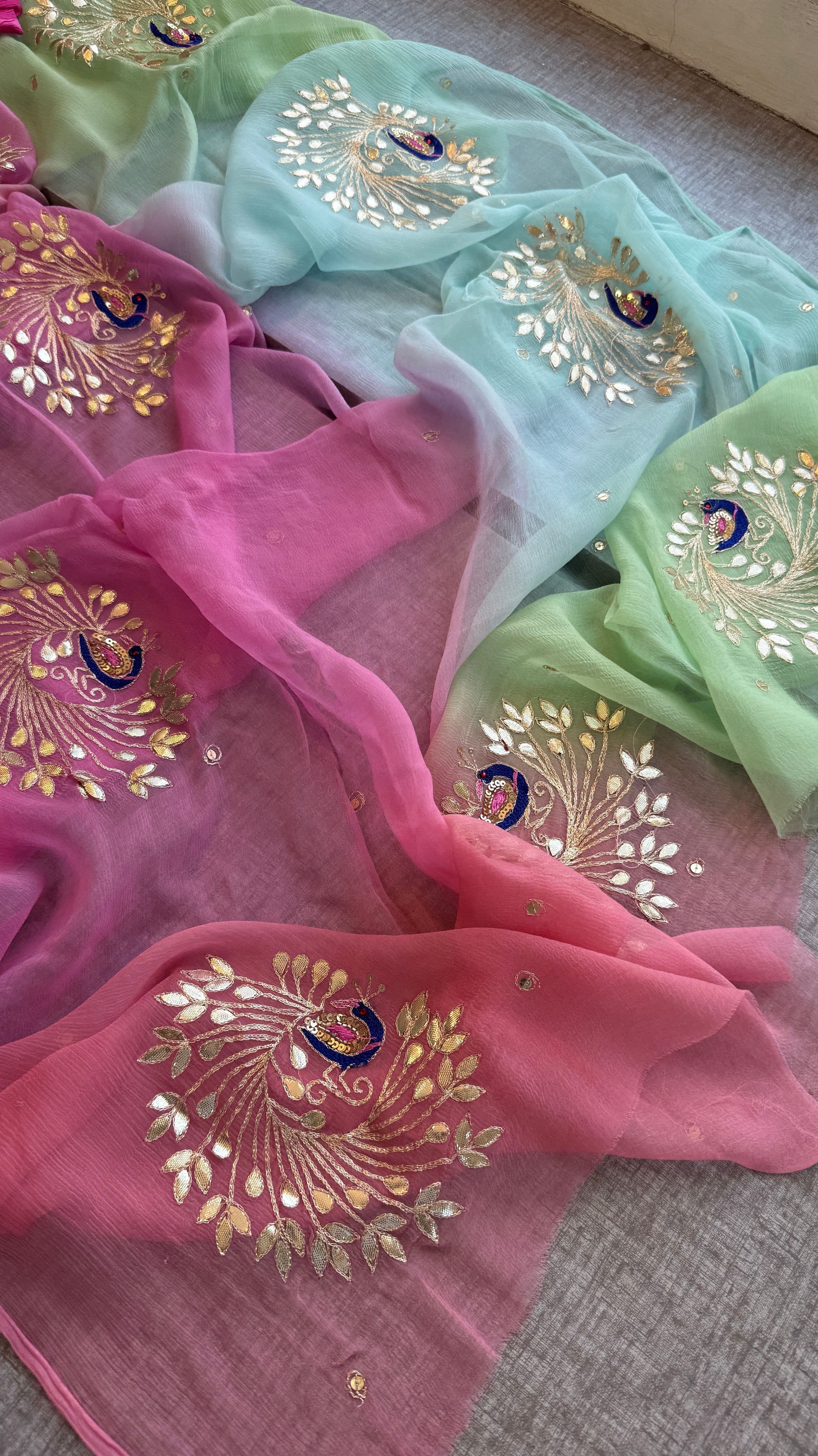 Pure Chiffon Peacock Embroidered Saree with Matching Blouse