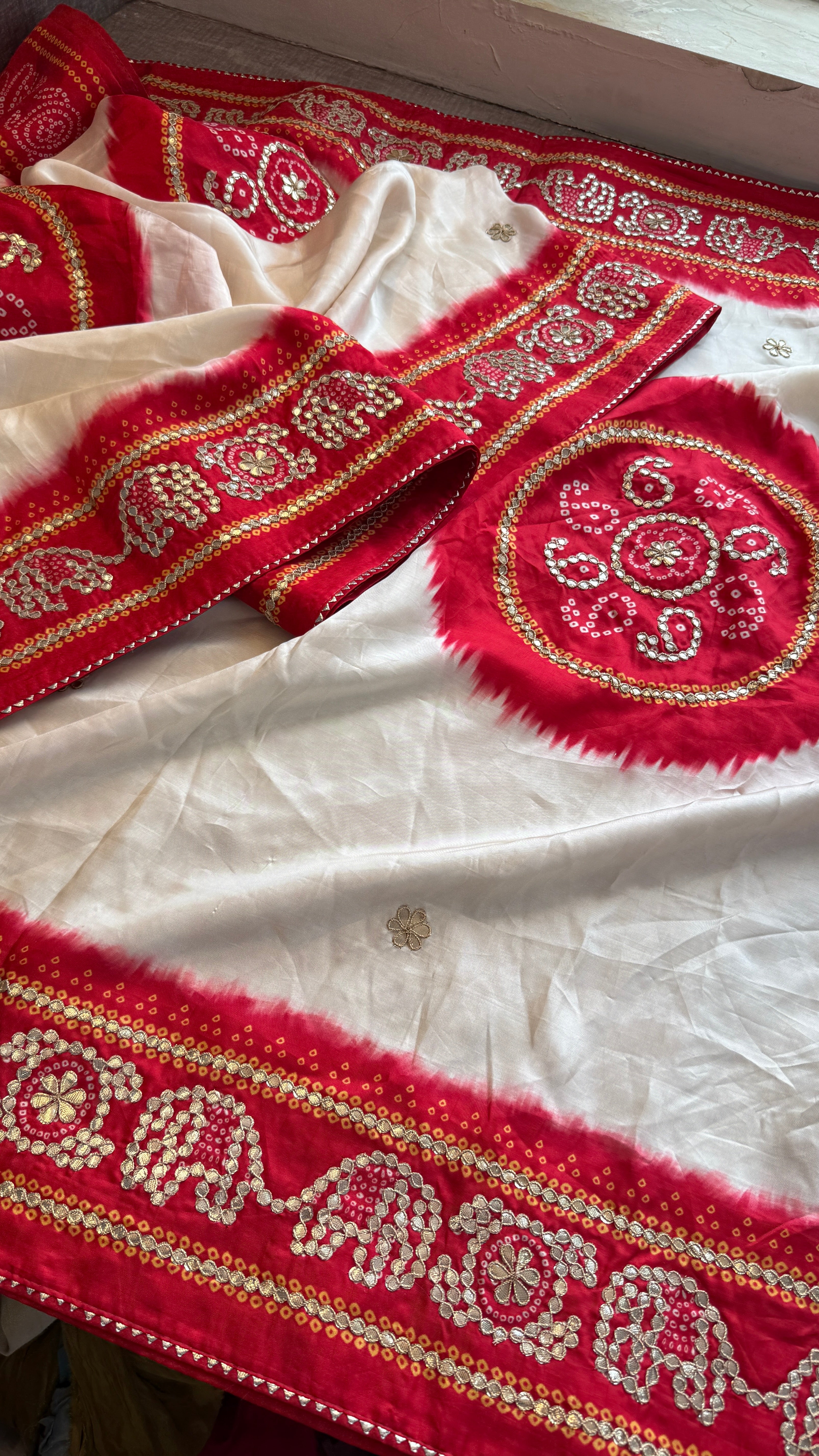 Munga Silk Bandhani Enhanced with Elephant pattern