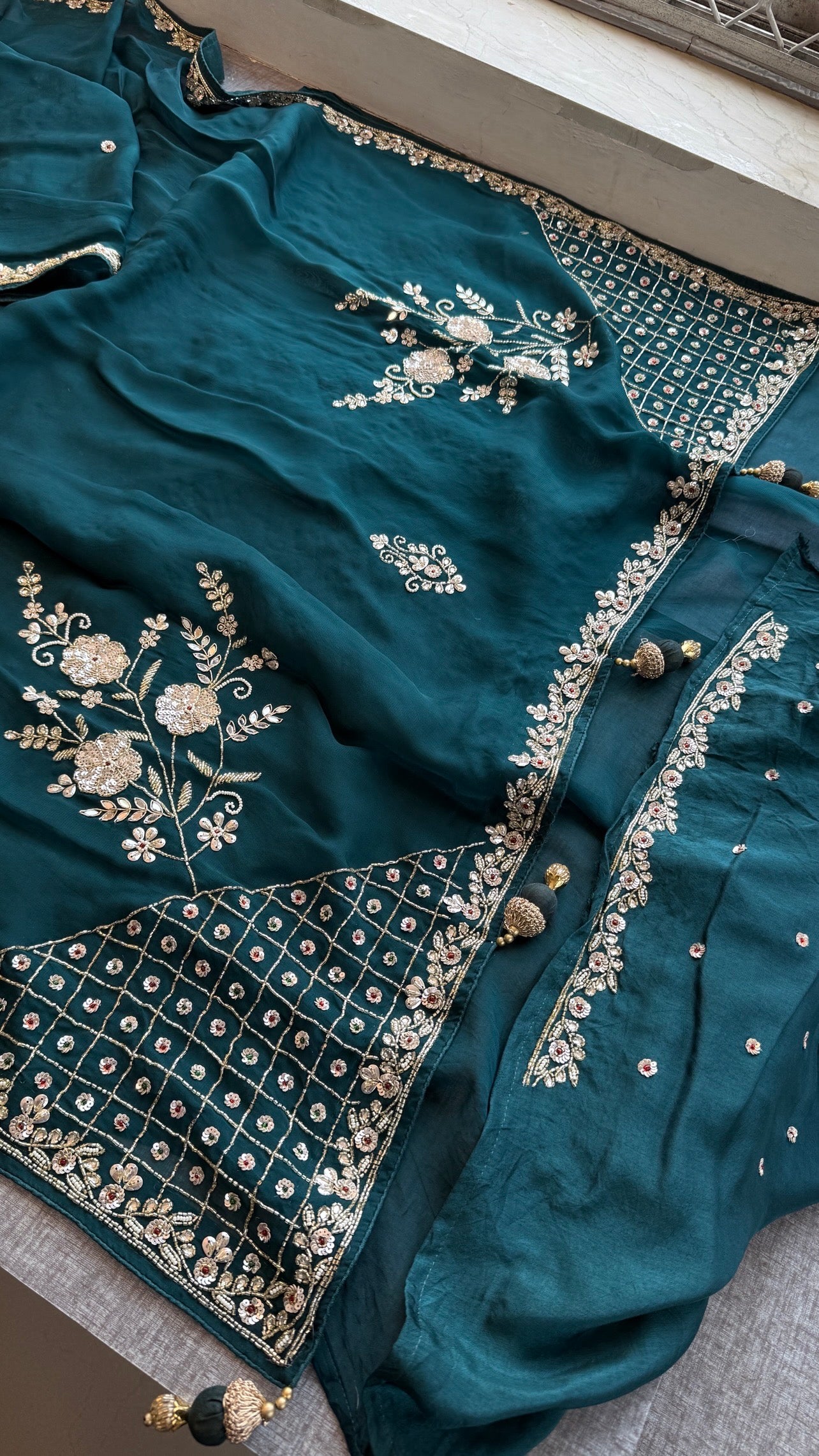 Pure soft Organza Silk Saree with zardozi and sequins work