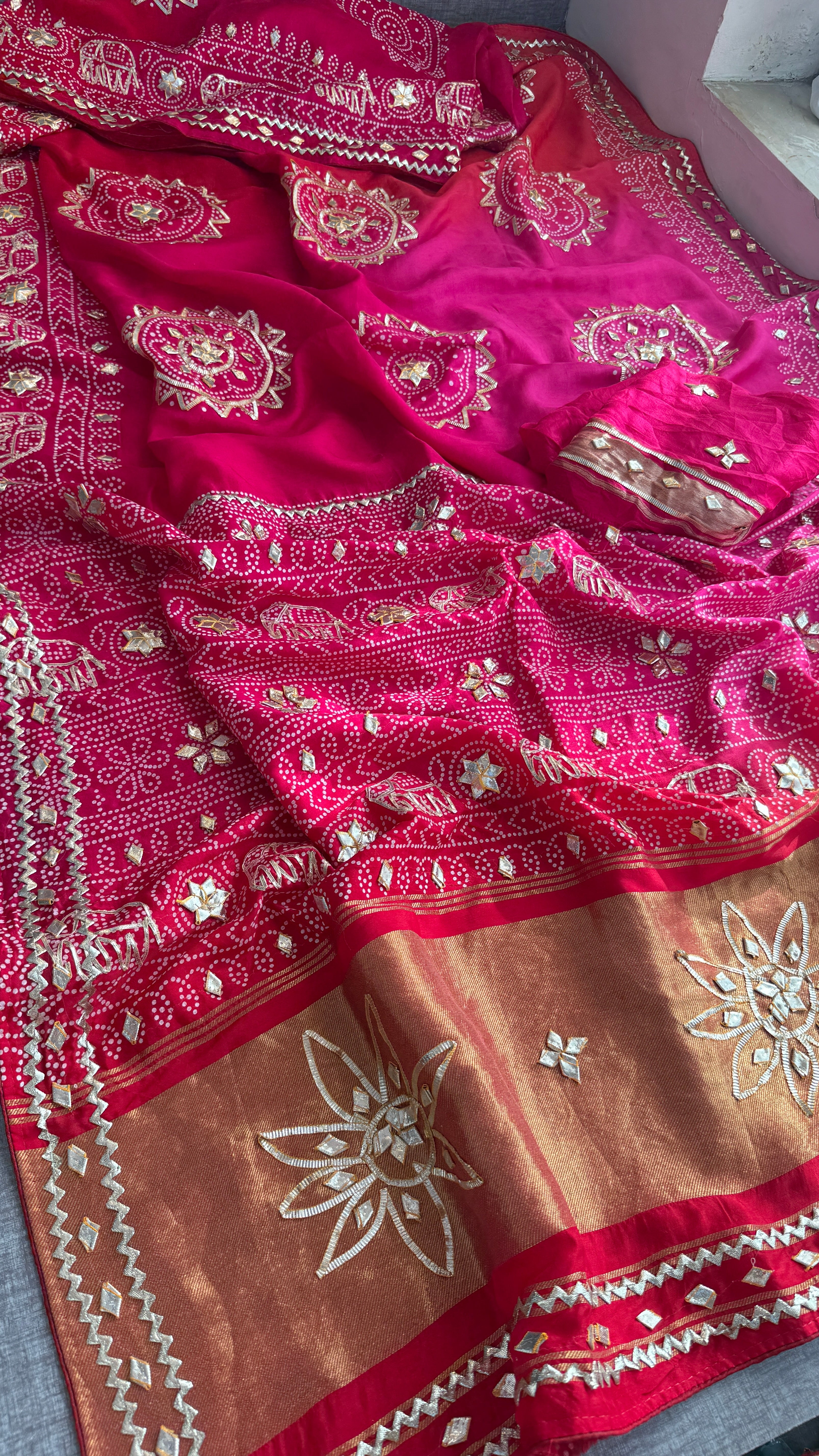 Pure Munga Silk sikhiya Gotapatti work saree