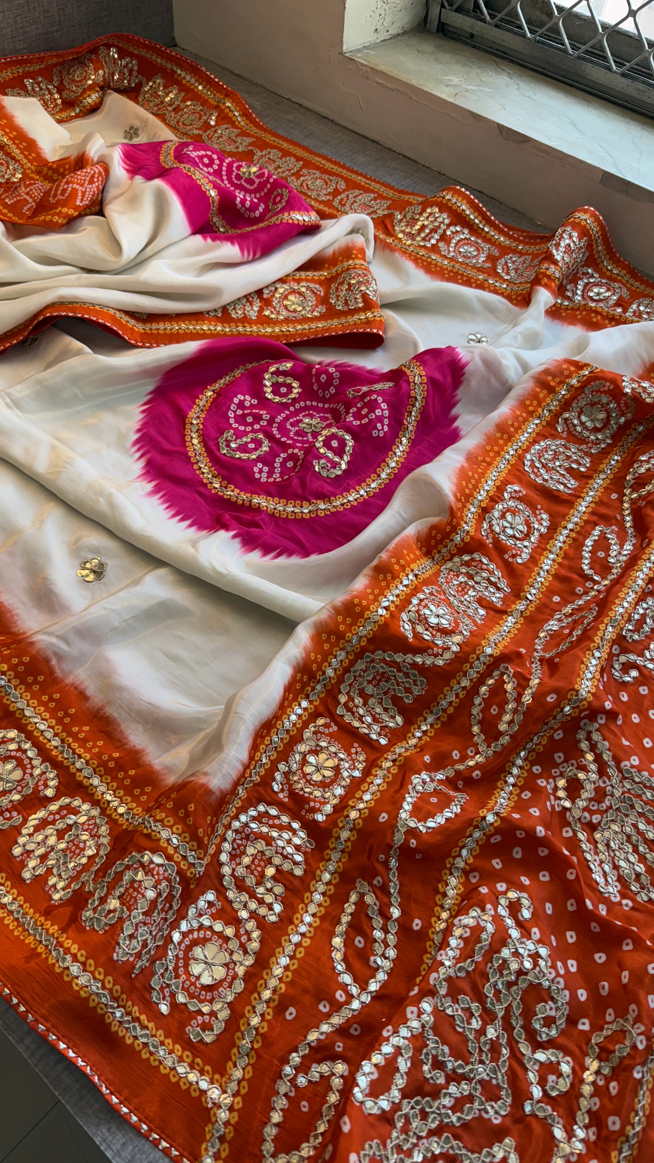 Munga Silk Bandhani Enhanced with Elephant pattern
