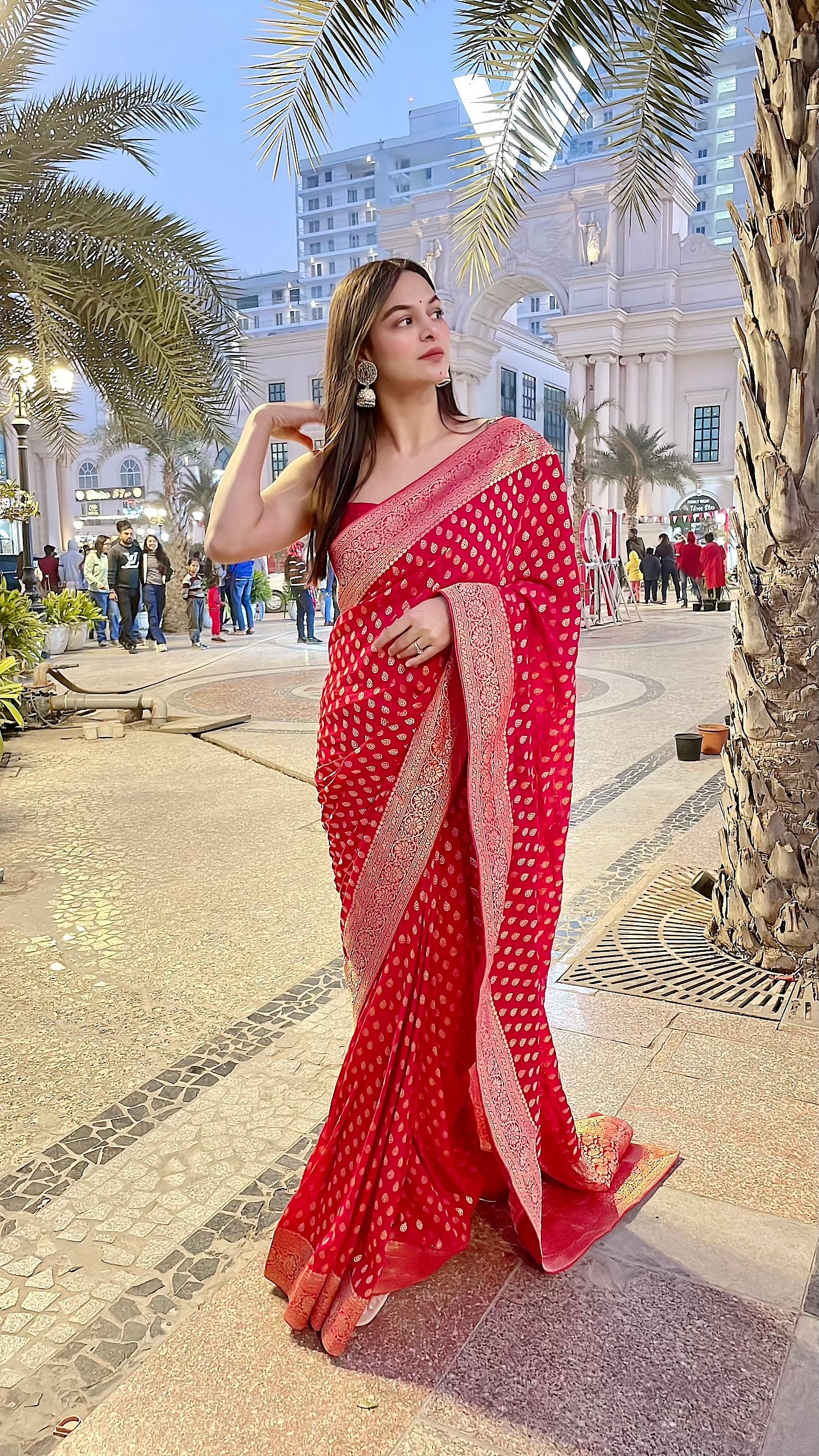 Red Banarasi Pure  Khaddi Georgette Saree With Zari Weaving Buttis