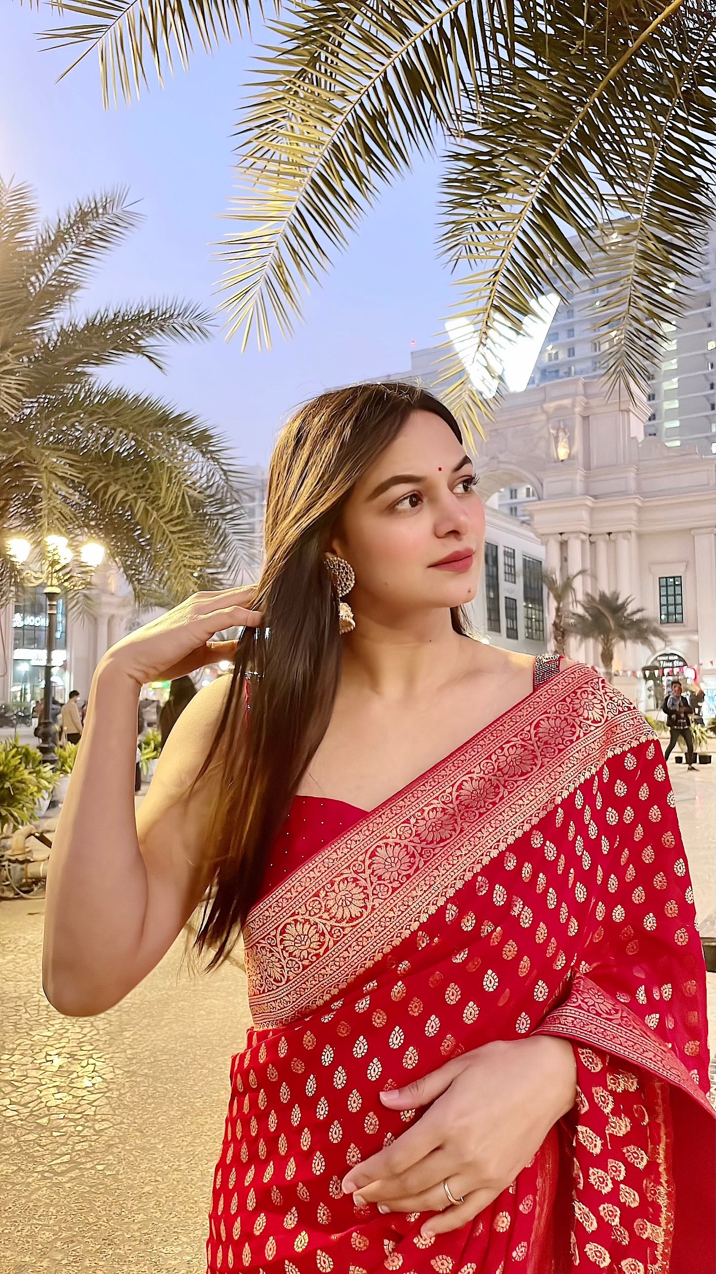 Red Banarasi Pure  Khaddi Georgette Saree With Zari Weaving Buttis