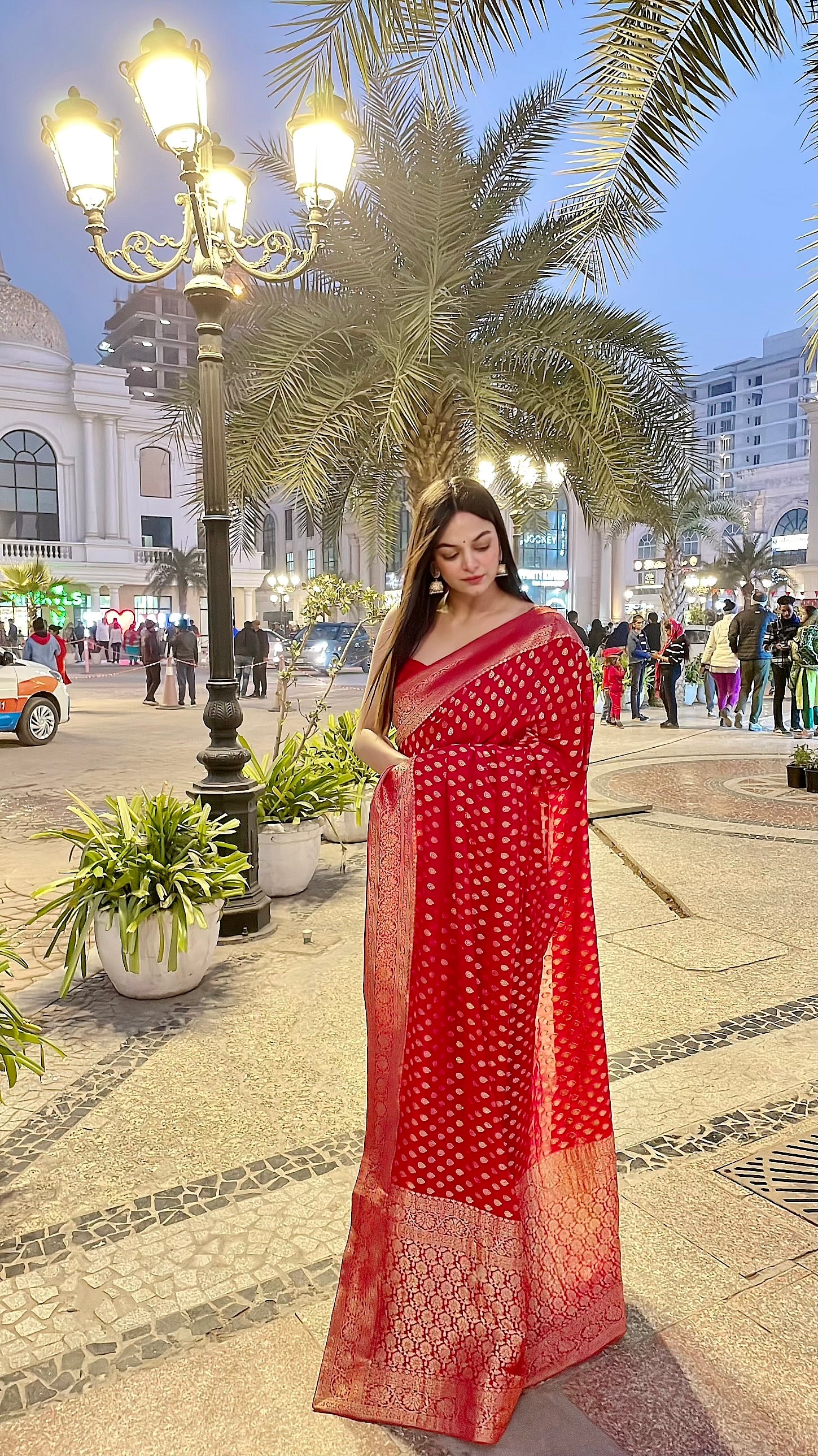 Red Banarasi Pure  Khaddi Georgette Saree With Zari Weaving Buttis