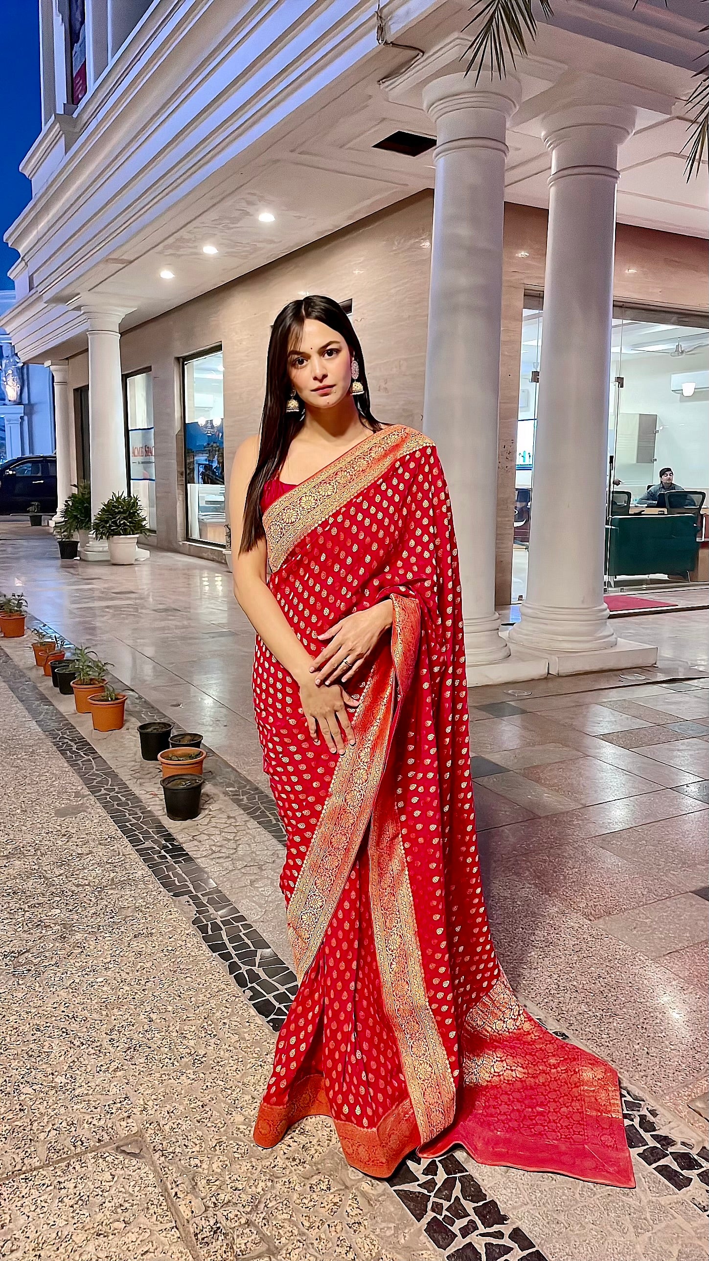Red Banarasi Pure  Khaddi Georgette Saree With Zari Weaving Buttis