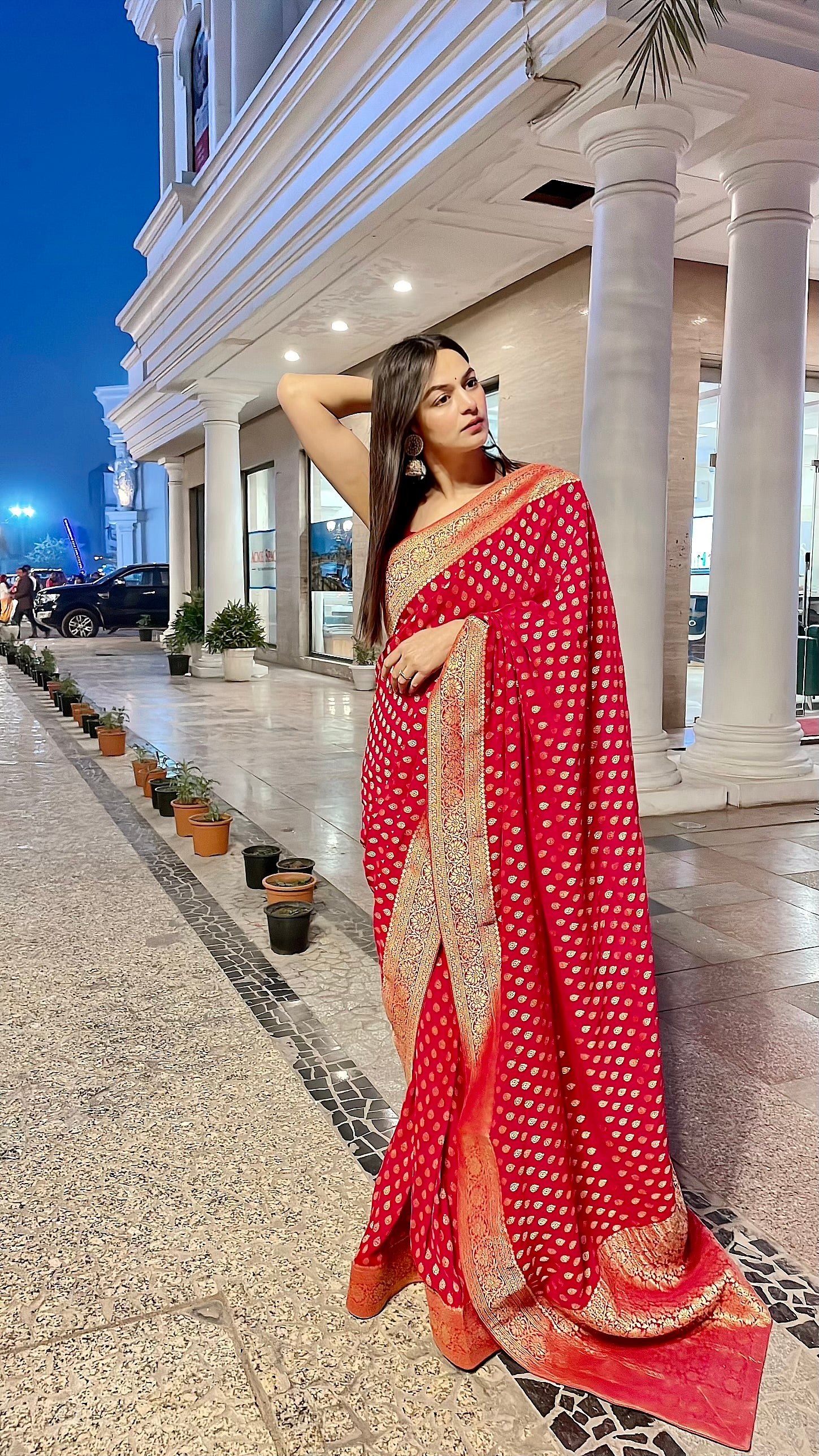 Red Banarasi Pure  Khaddi Georgette Saree With Zari Weaving Buttis