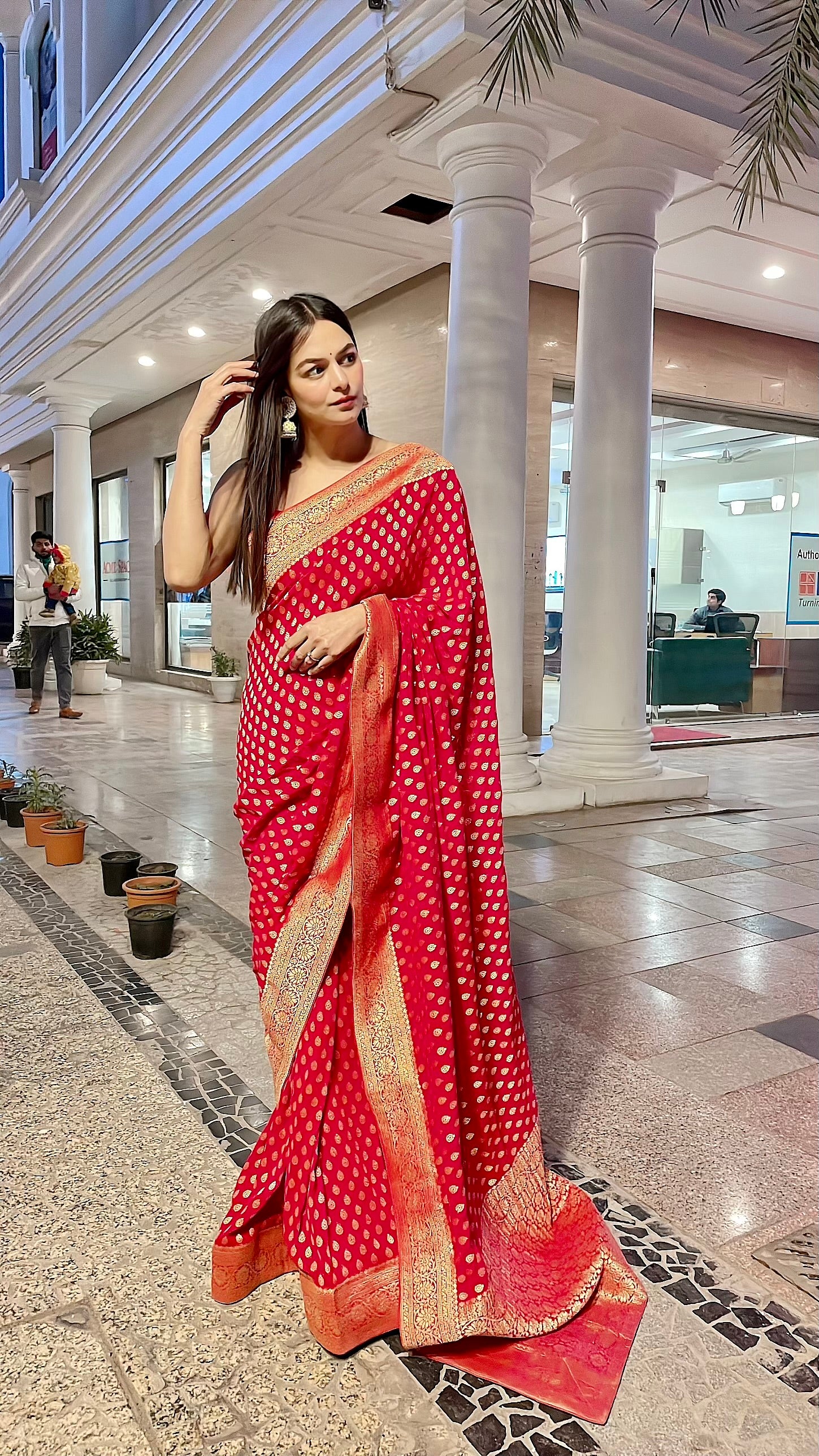 Red Banarasi Pure  Khaddi Georgette Saree With Zari Weaving Buttis