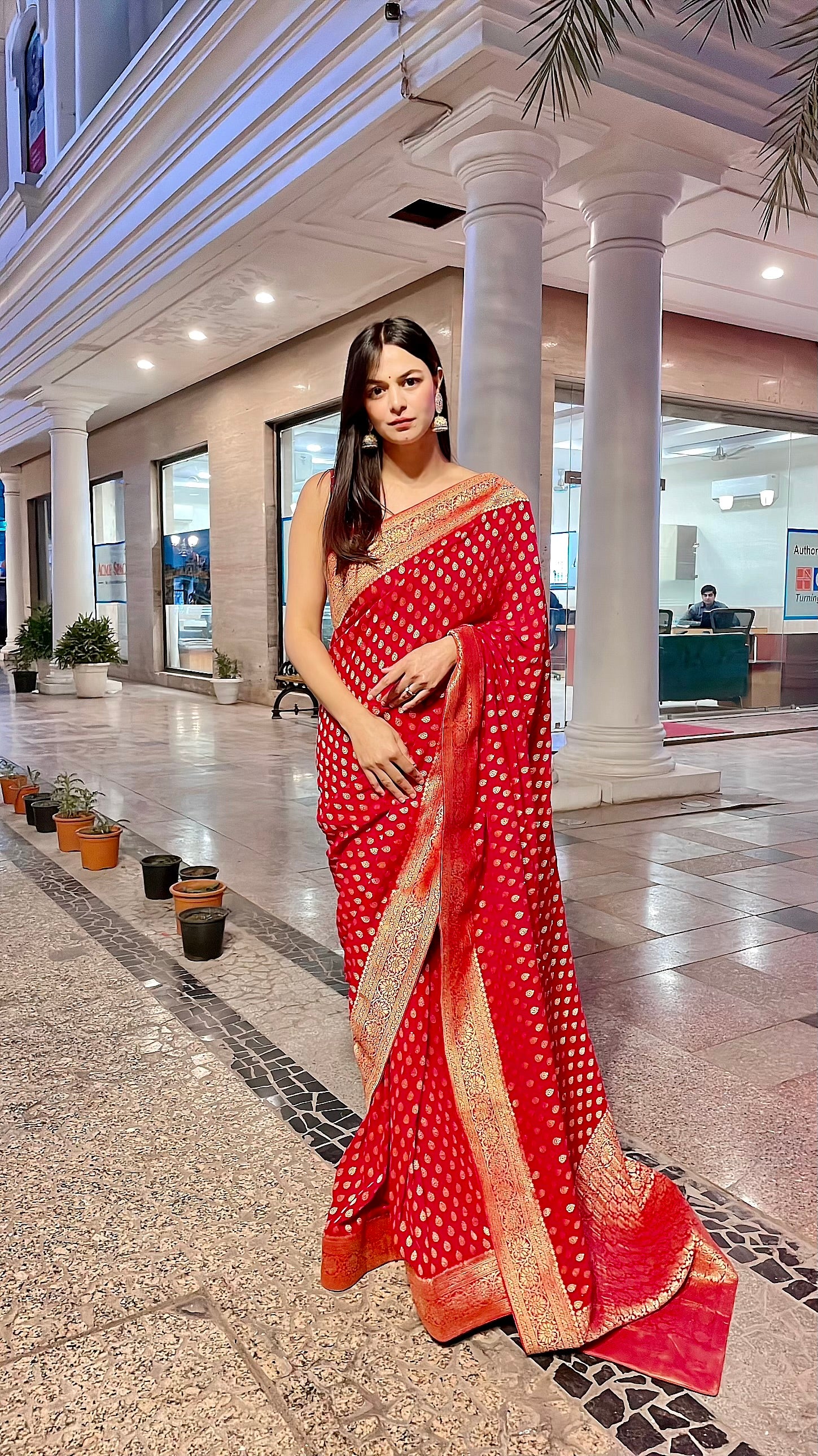 Red Banarasi Pure  Khaddi Georgette Saree With Zari Weaving Buttis