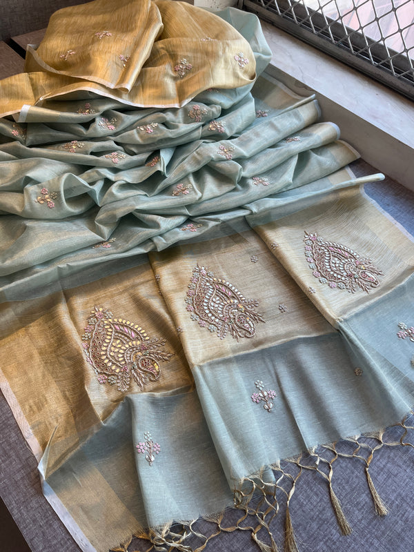 Pure Tissue Linen Silk Saree